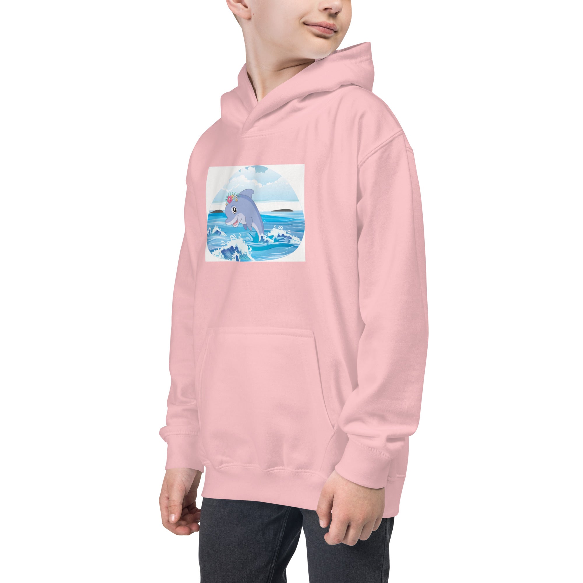 Cute Dolphin Wearing Wreath Flower Kids Hoodie image 11