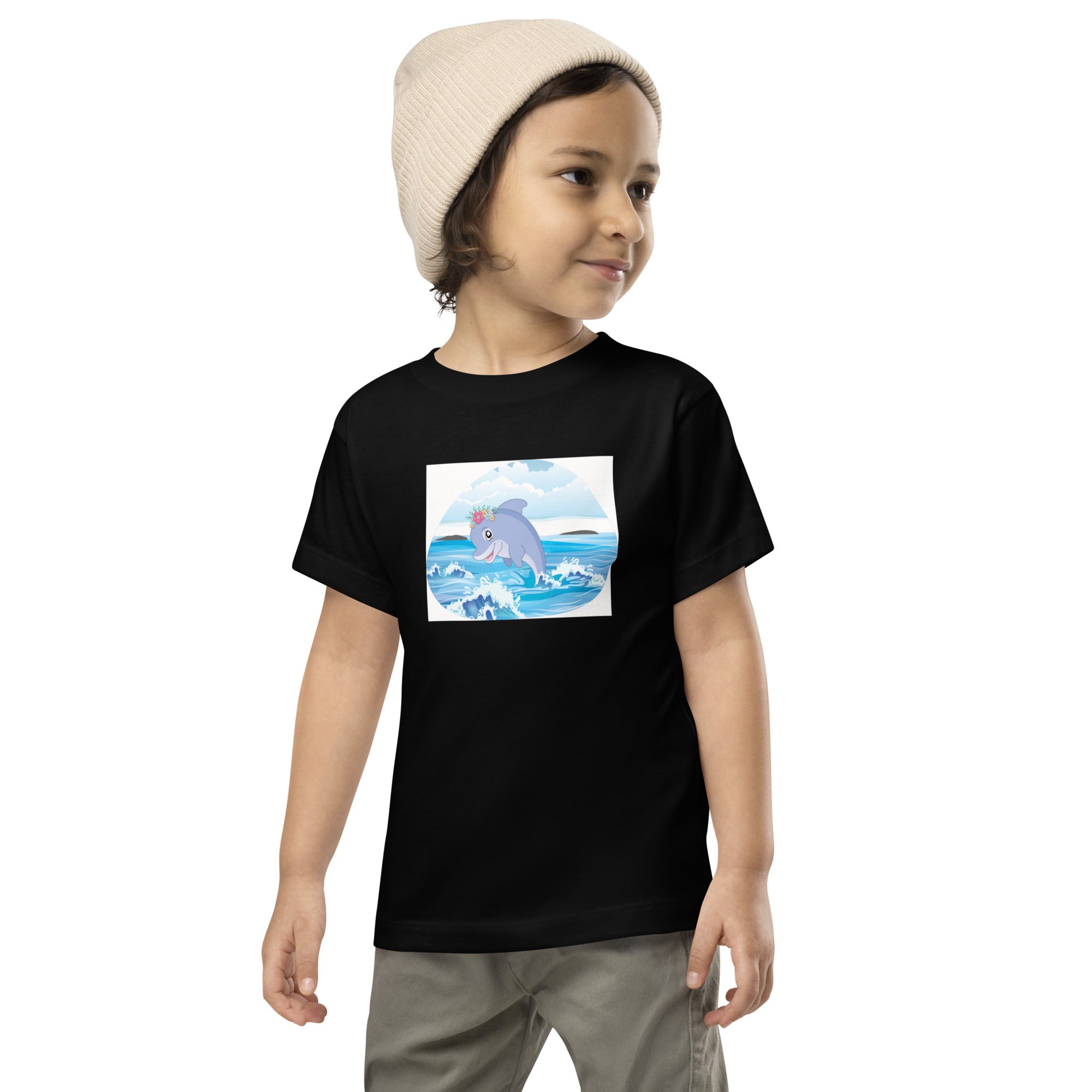 Cute Dolphin Wearing Wreath Flower Toddler Short Sleeve Tee image 1