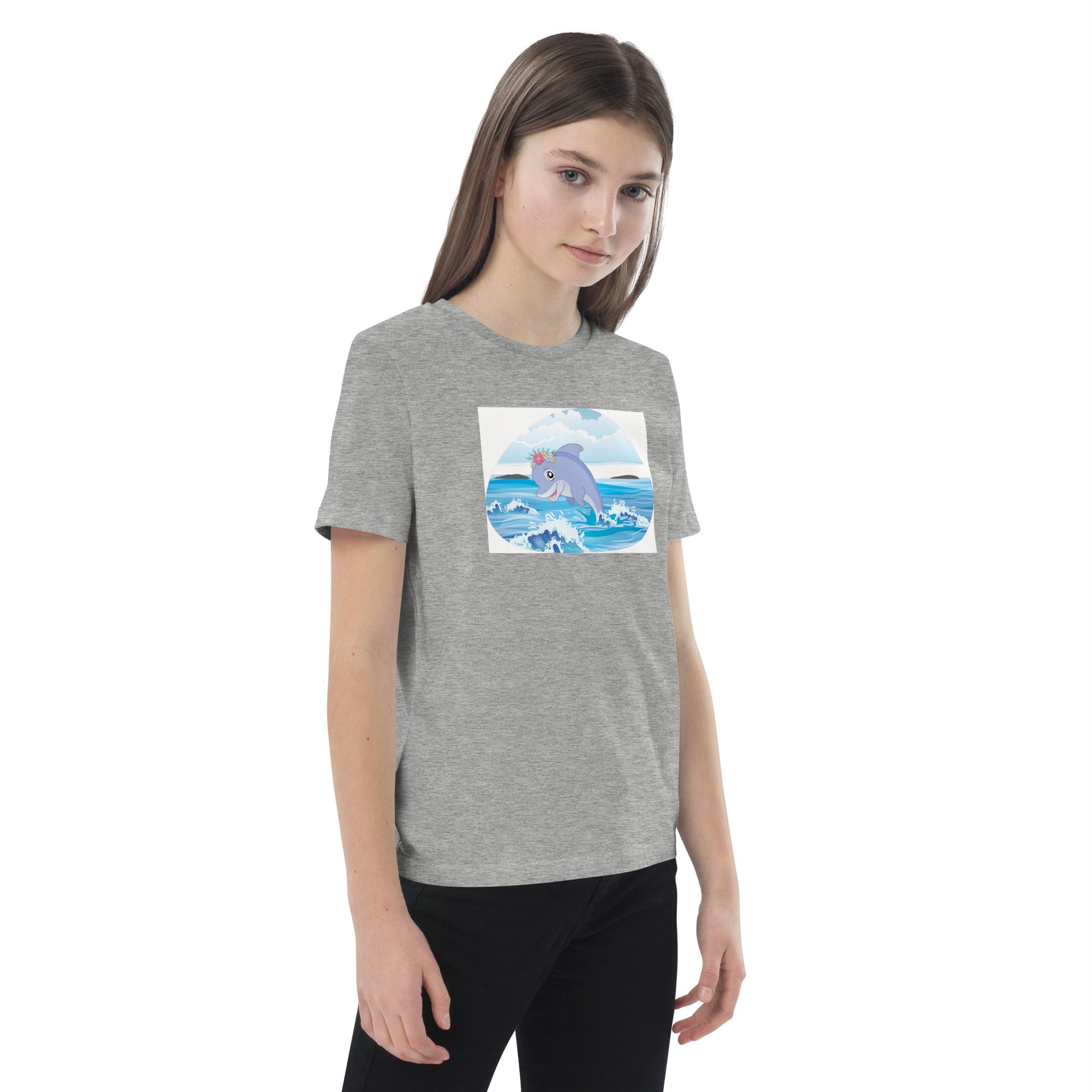 Cute Dolphin Wearing Wreath Flower Organic Cotton Kids T-shirt image 15