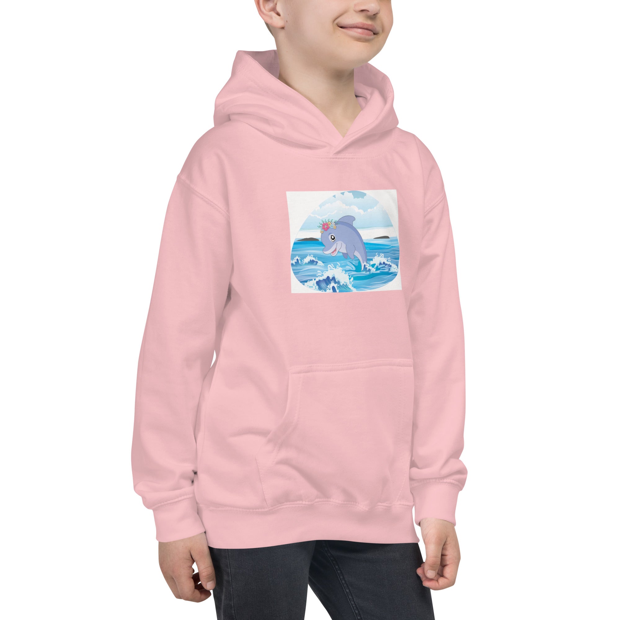 Cute Dolphin Wearing Wreath Flower Kids Hoodie image 10