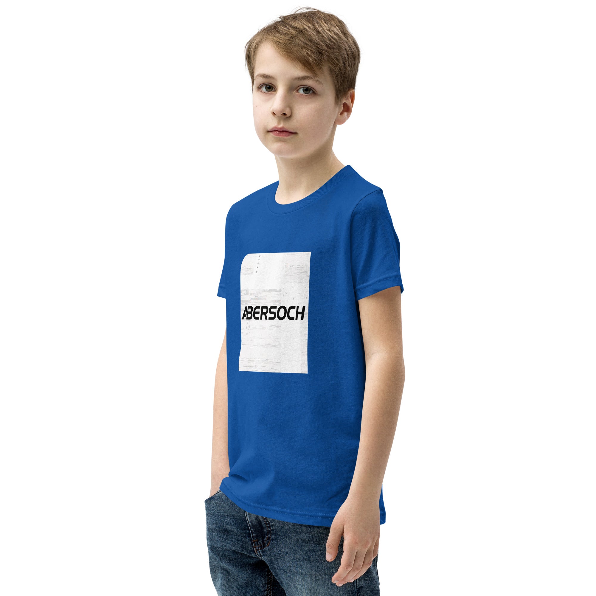 Abersoch Typography Distressed White Square Boys Short Sleeve T-Shirt image 1