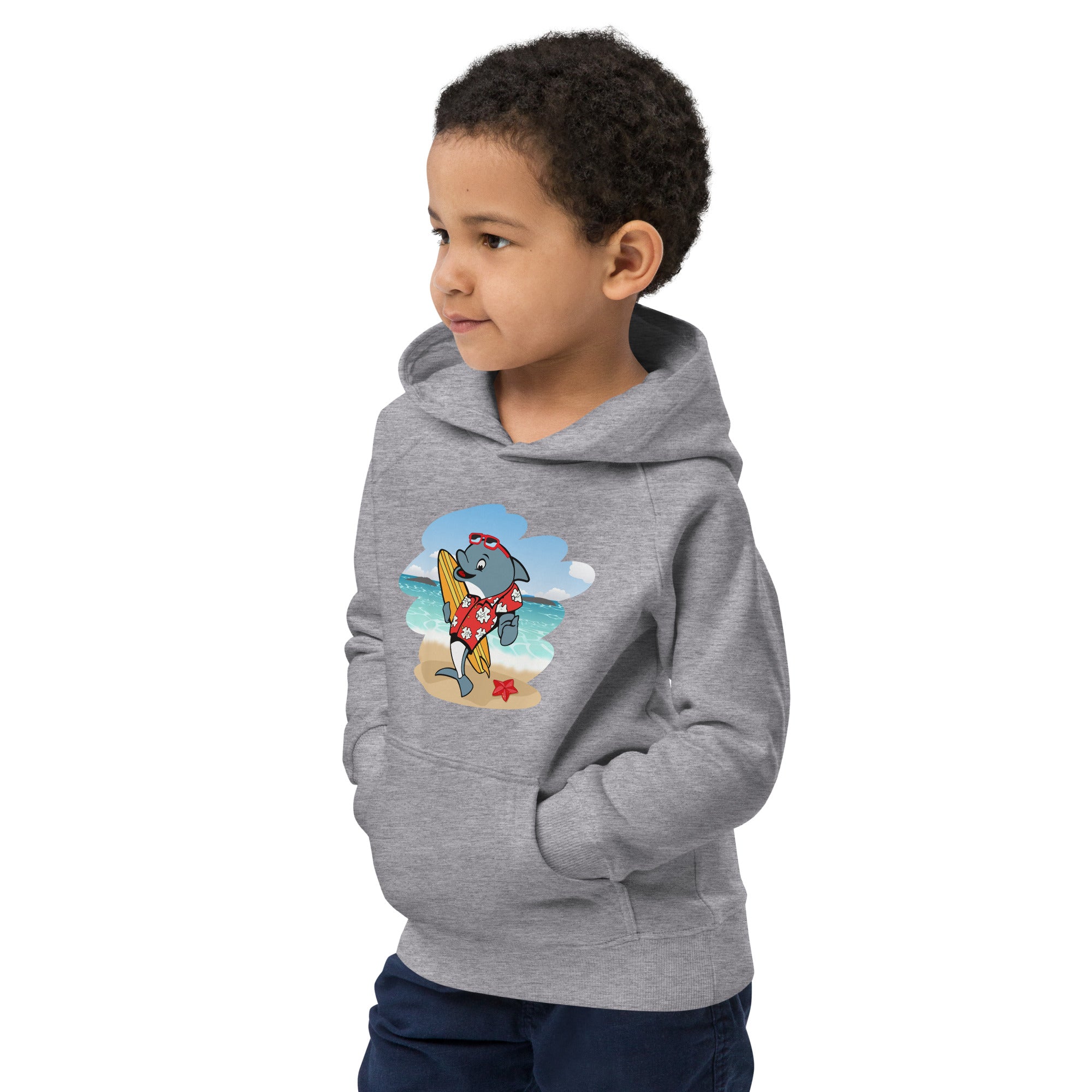 Cute Surfing Dolphin Kids Eco Hoodie image 14