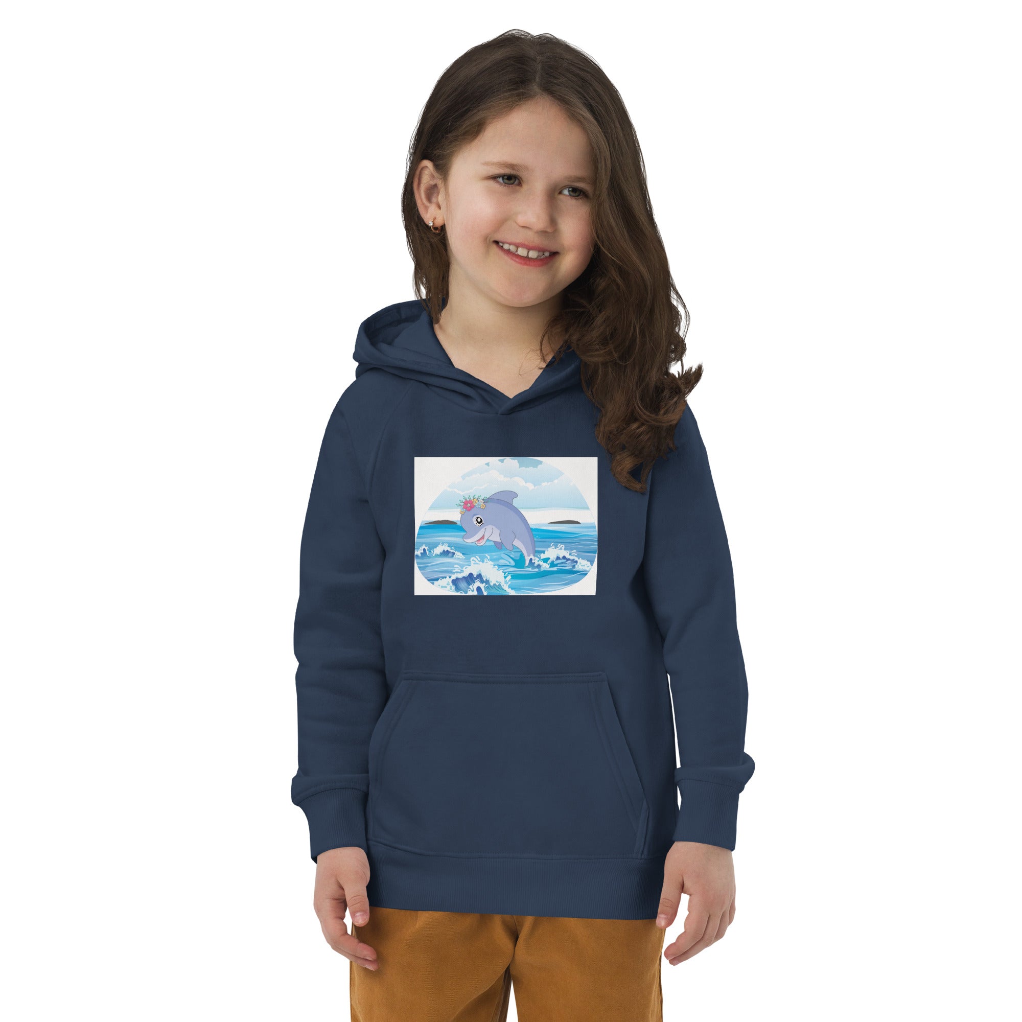 Cute Dolphin Wearing Wreath Flower Kids Eco Hoodie image 4