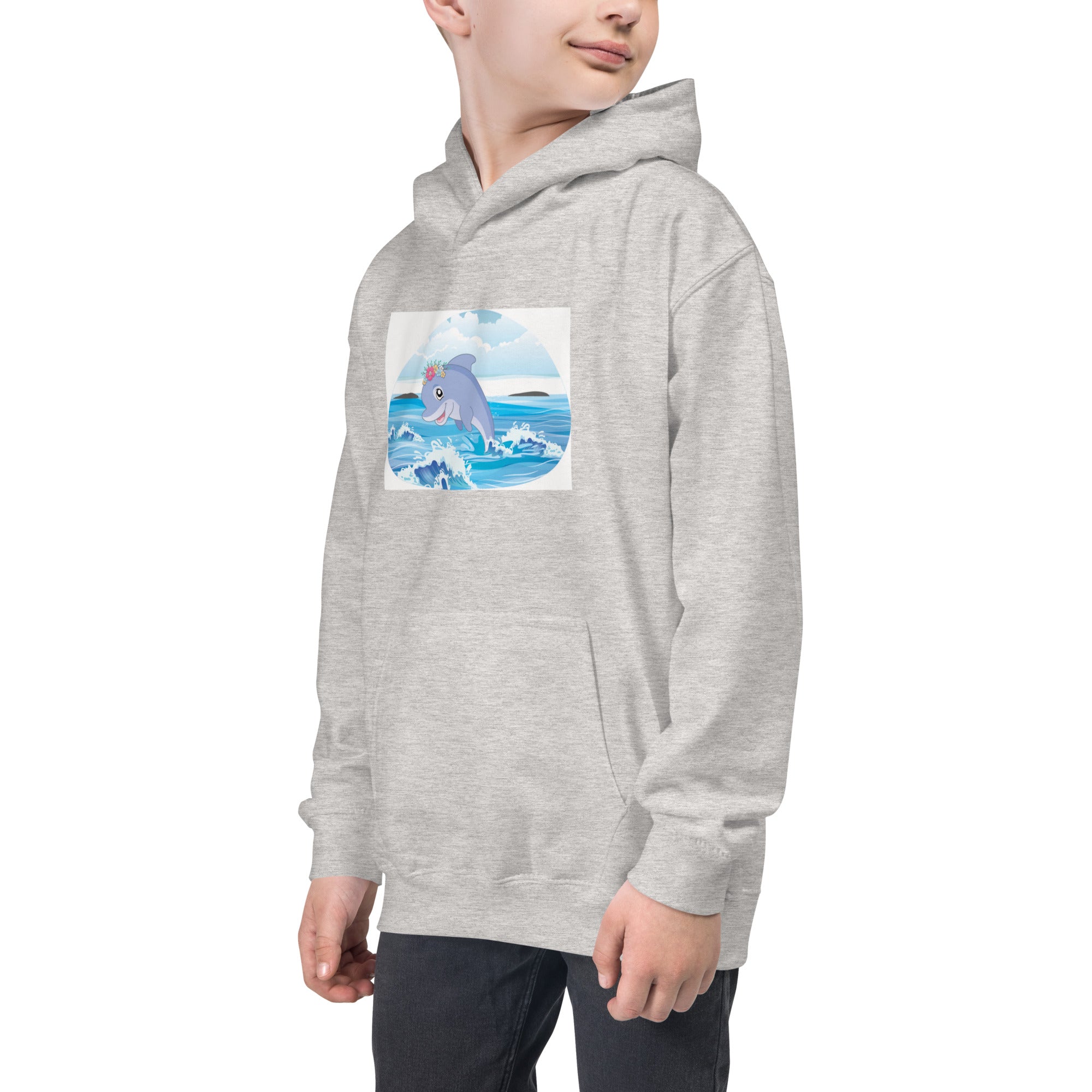 Cute Dolphin Wearing Wreath Flower Kids Hoodie image 8