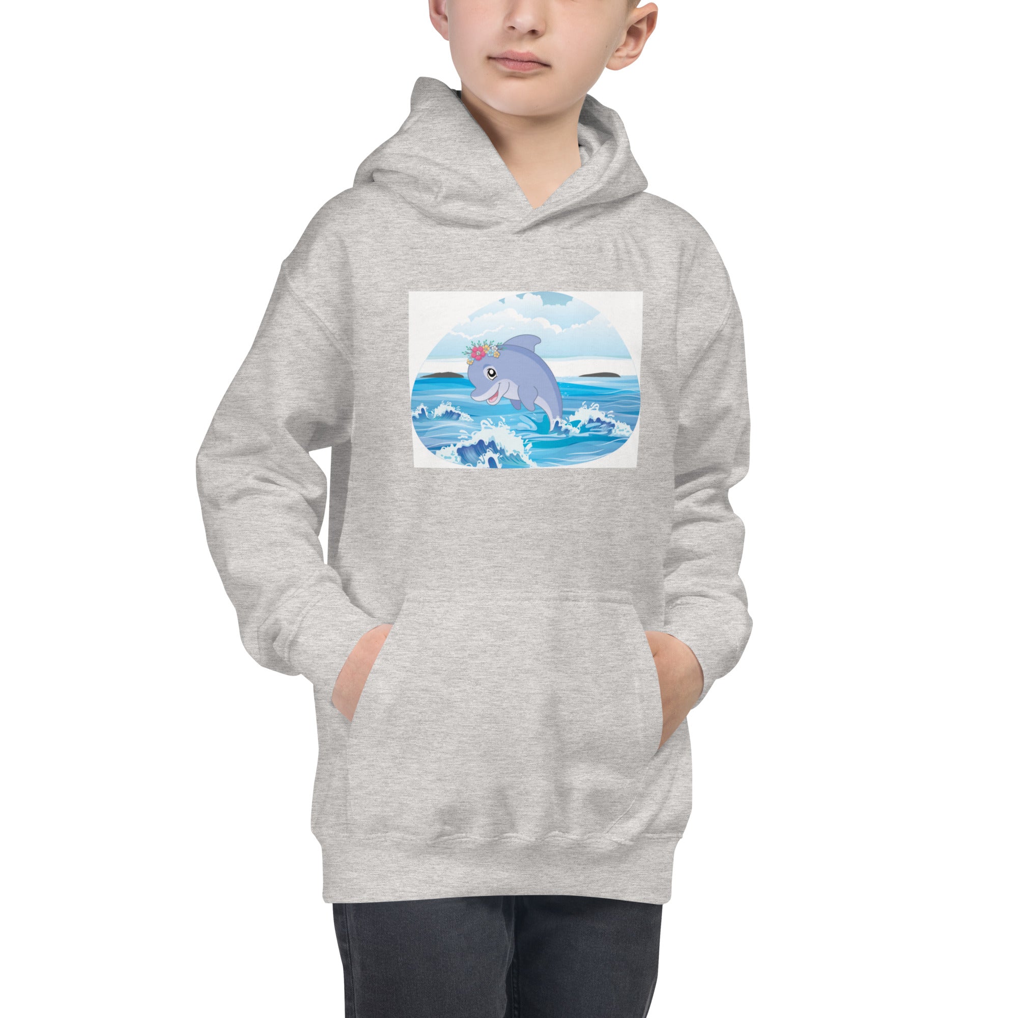 Cute Dolphin Wearing Wreath Flower Kids Hoodie image 6