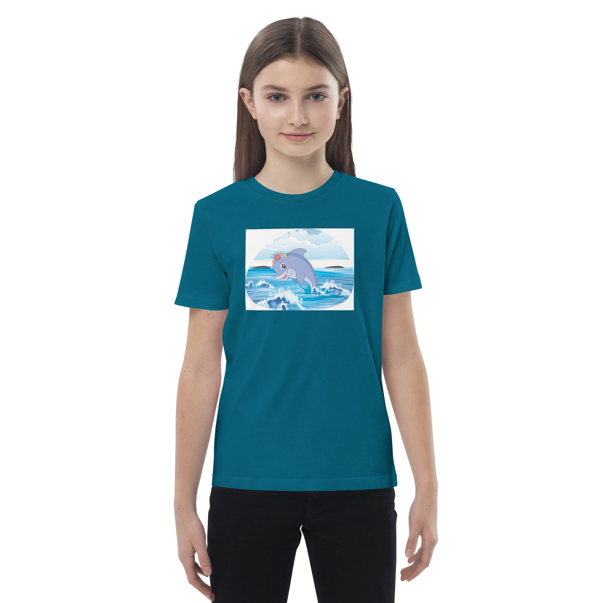 Cute Dolphin Wearing Wreath Flower Organic Cotton Kids T-shirt image 9