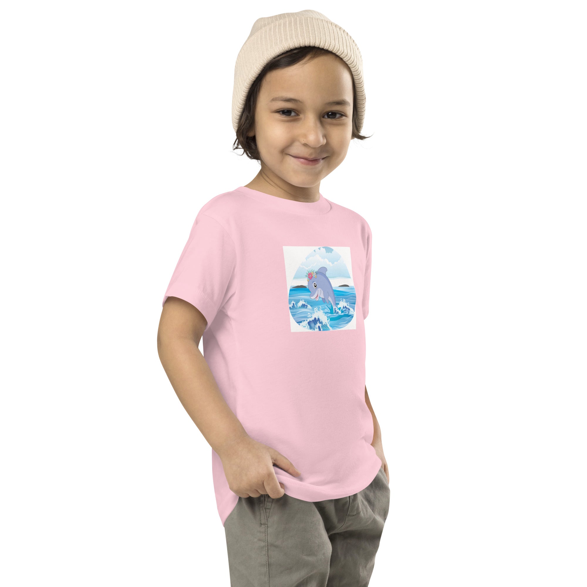 Cute Dolphin Wearing Wreath Flower Toddler Short Sleeve Tee image 0
