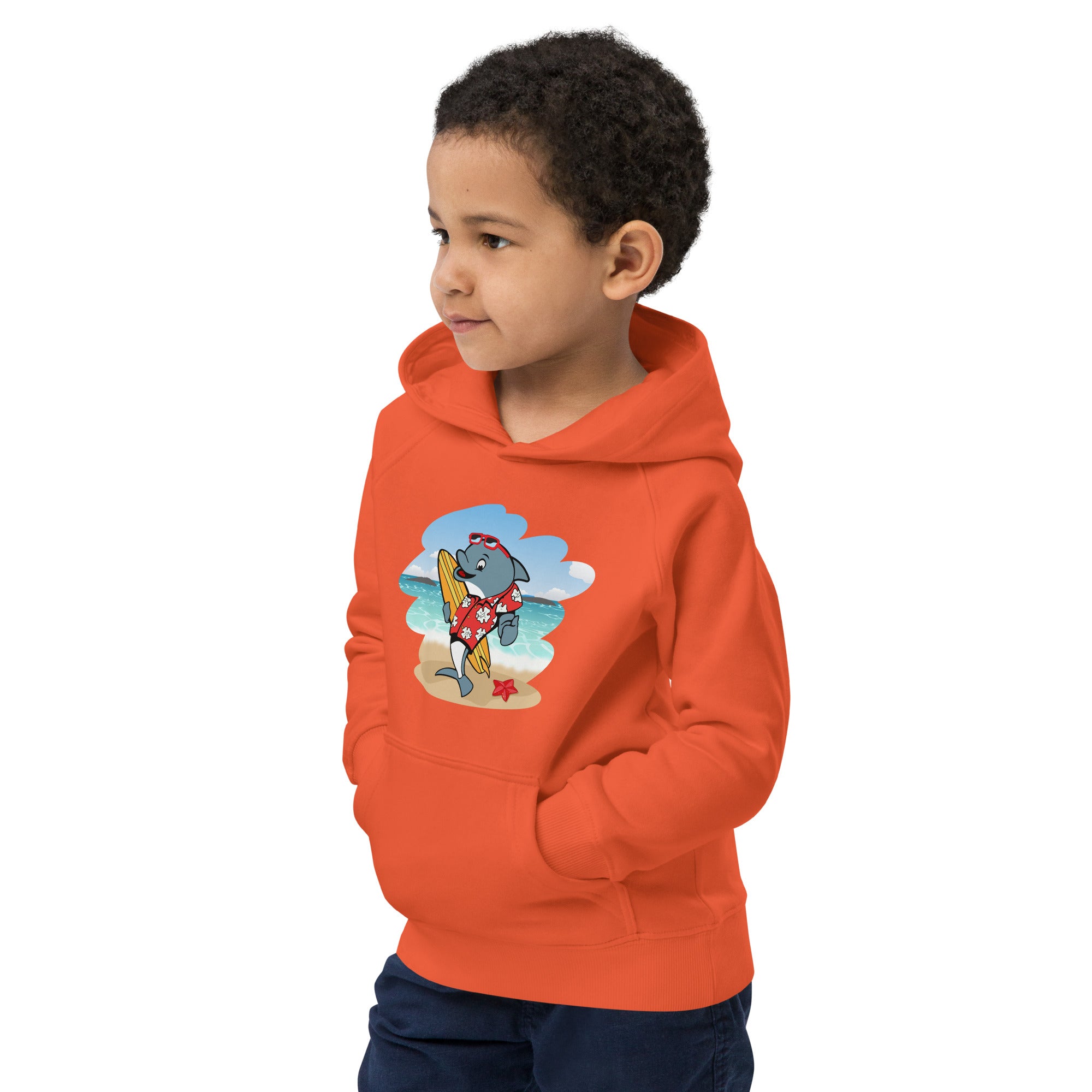 Cute Surfing Dolphin Kids Eco Hoodie image 10