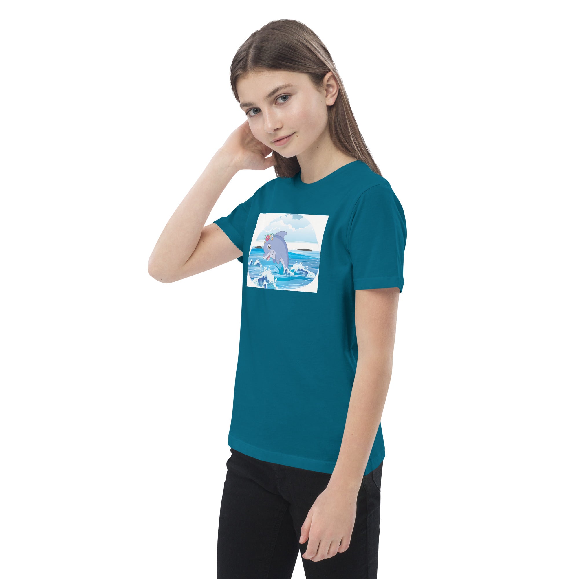 Cute Dolphin Wearing Wreath Flower Organic Cotton Kids T-shirt image 12