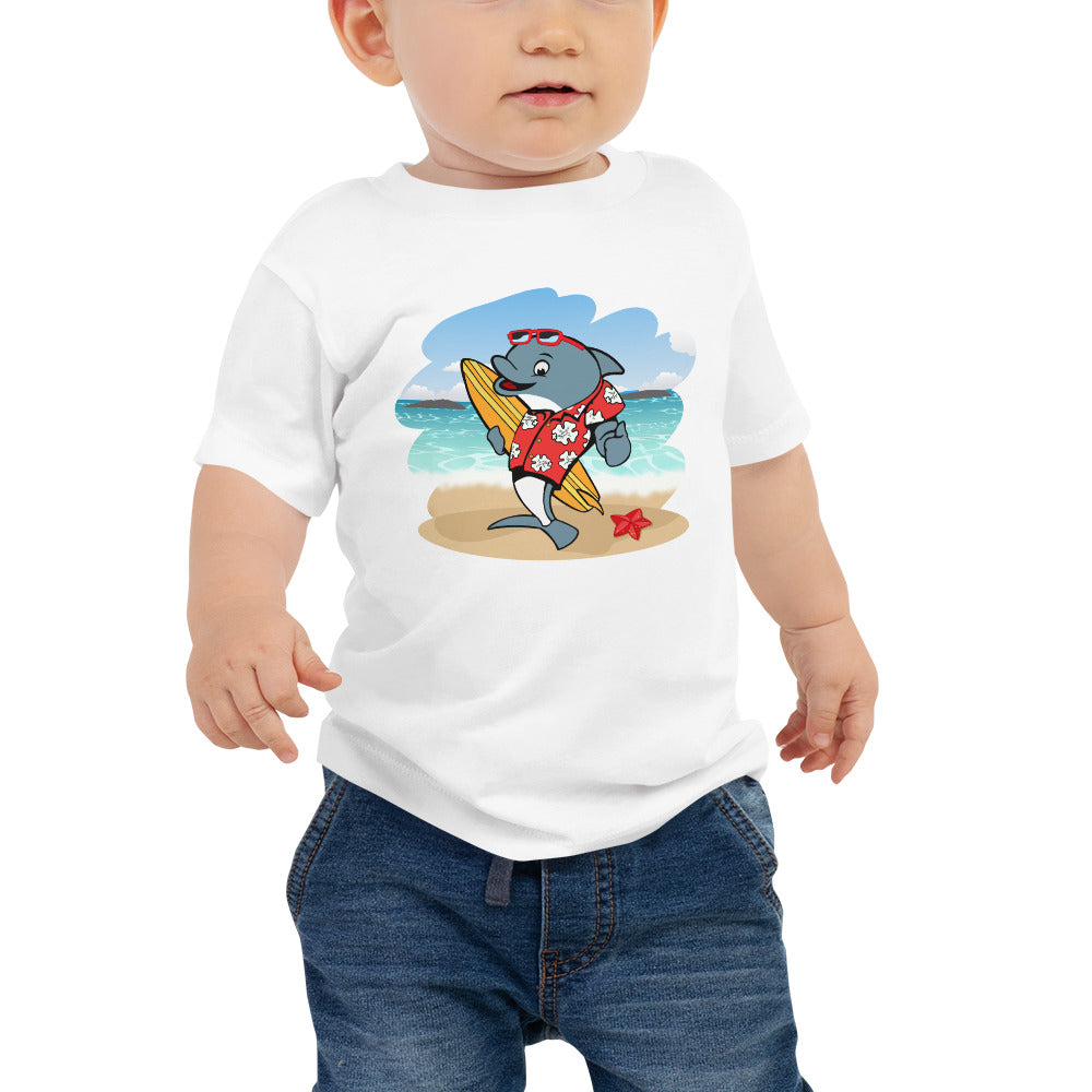 Cute Surfing Dolphin Baby Jersey Short Sleeve Tee image 1