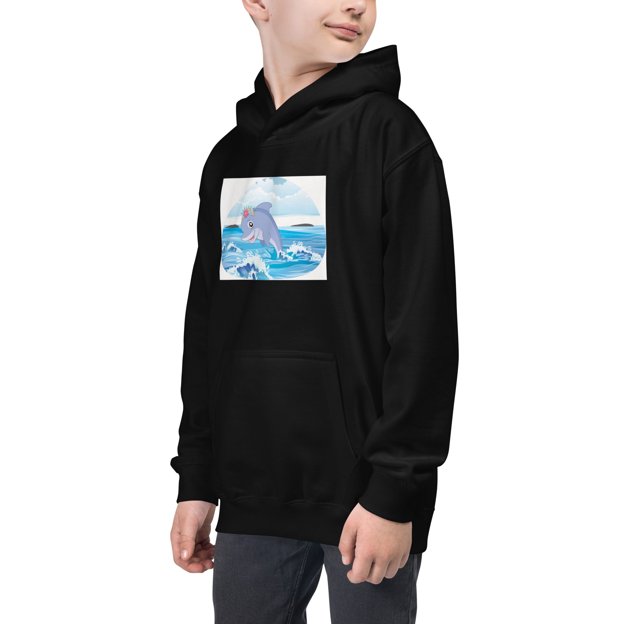 Cute Dolphin Wearing Wreath Flower Kids Hoodie image 2