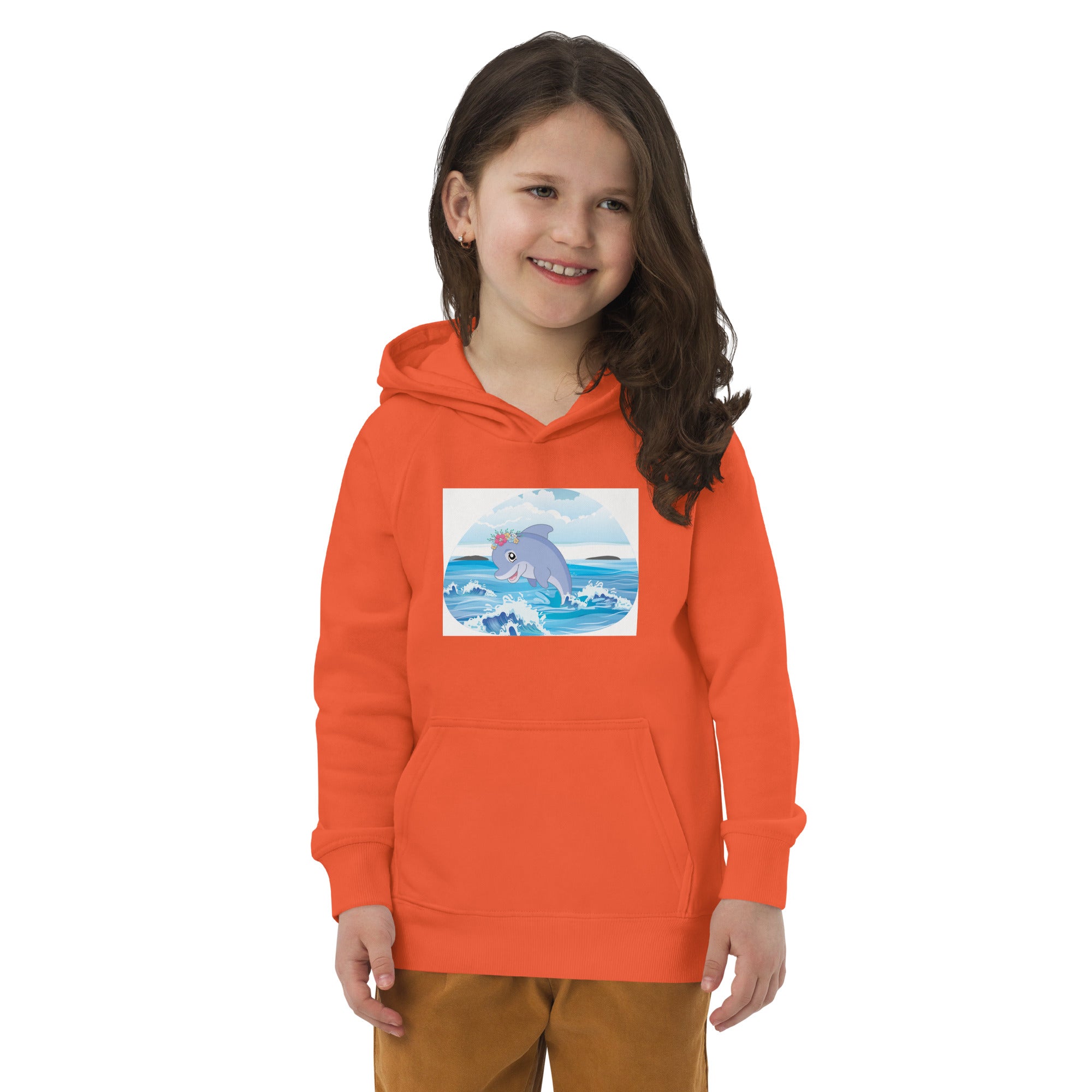 Cute Dolphin Wearing Wreath Flower Kids Eco Hoodie image 6
