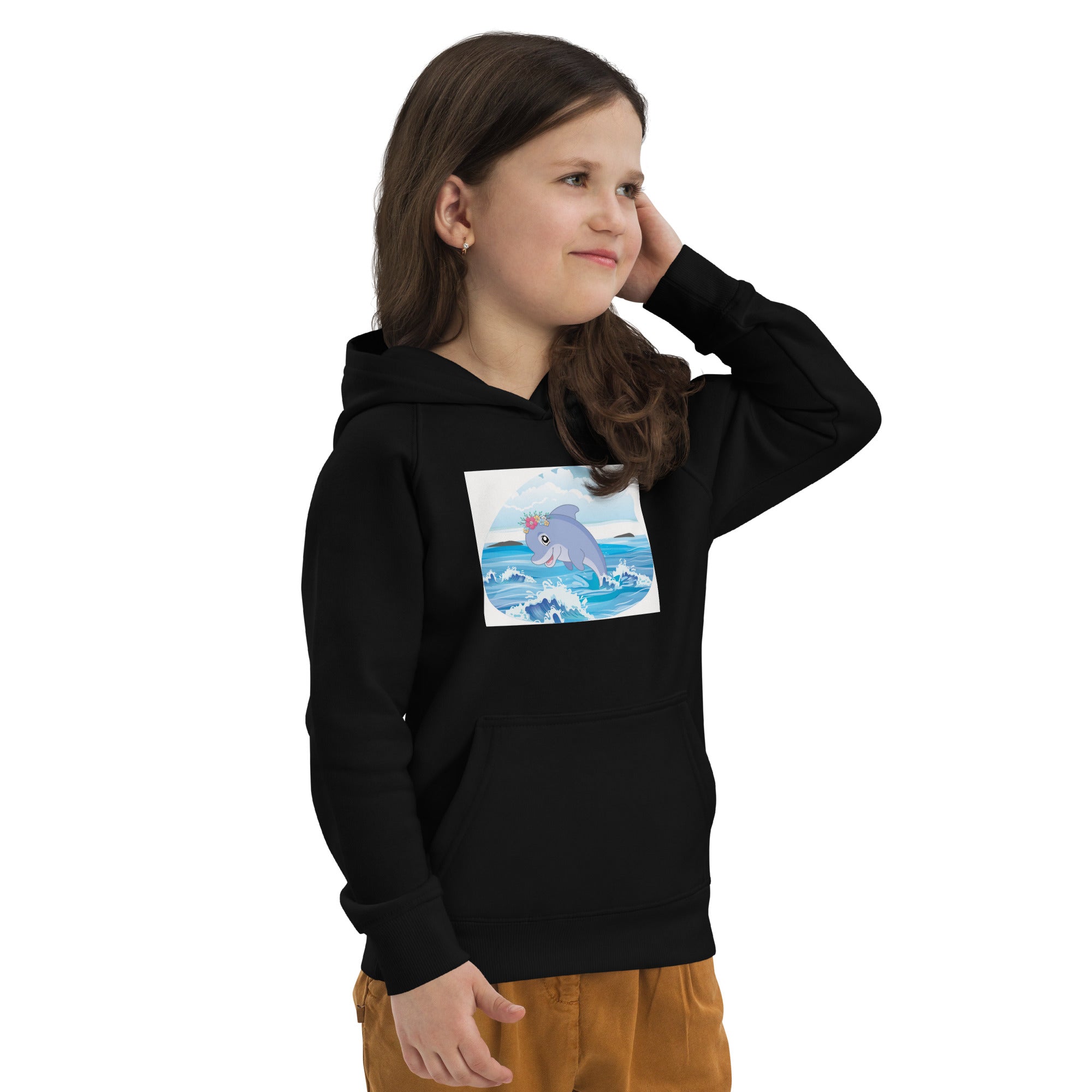 Cute Dolphin Wearing Wreath Flower Kids Eco Hoodie image 2