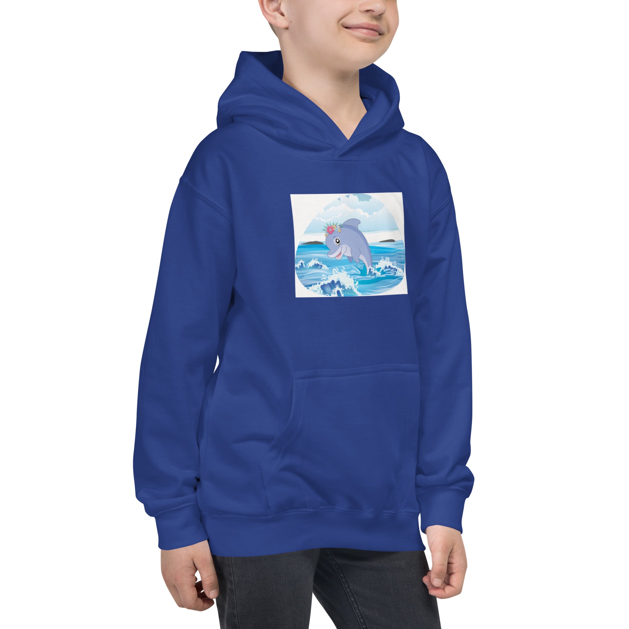 Cute Dolphin Wearing Wreath Flower Kids Hoodie image 4