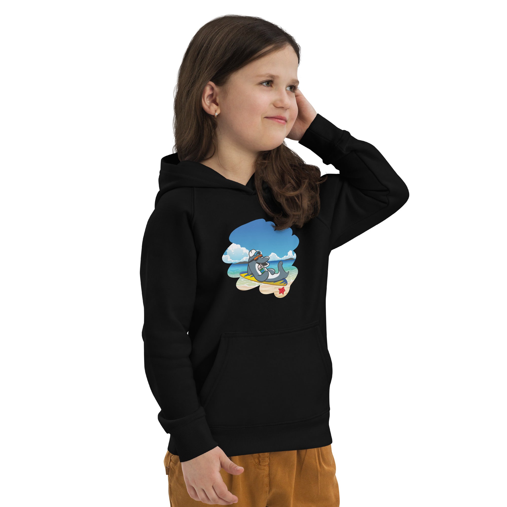 Dolphin Relaxing On Beach Kids Eco Hoodie image 2