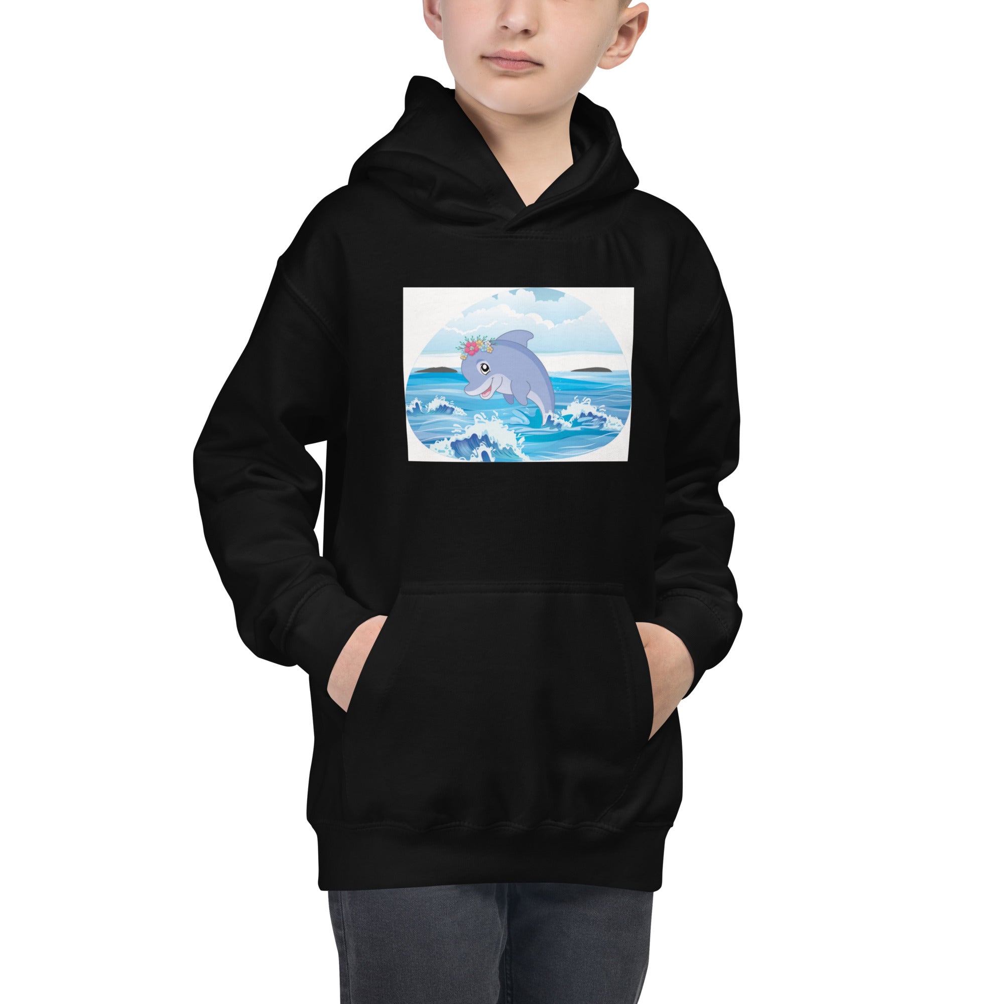 Cute Dolphin Wearing Wreath Flower Kids Hoodie image 0