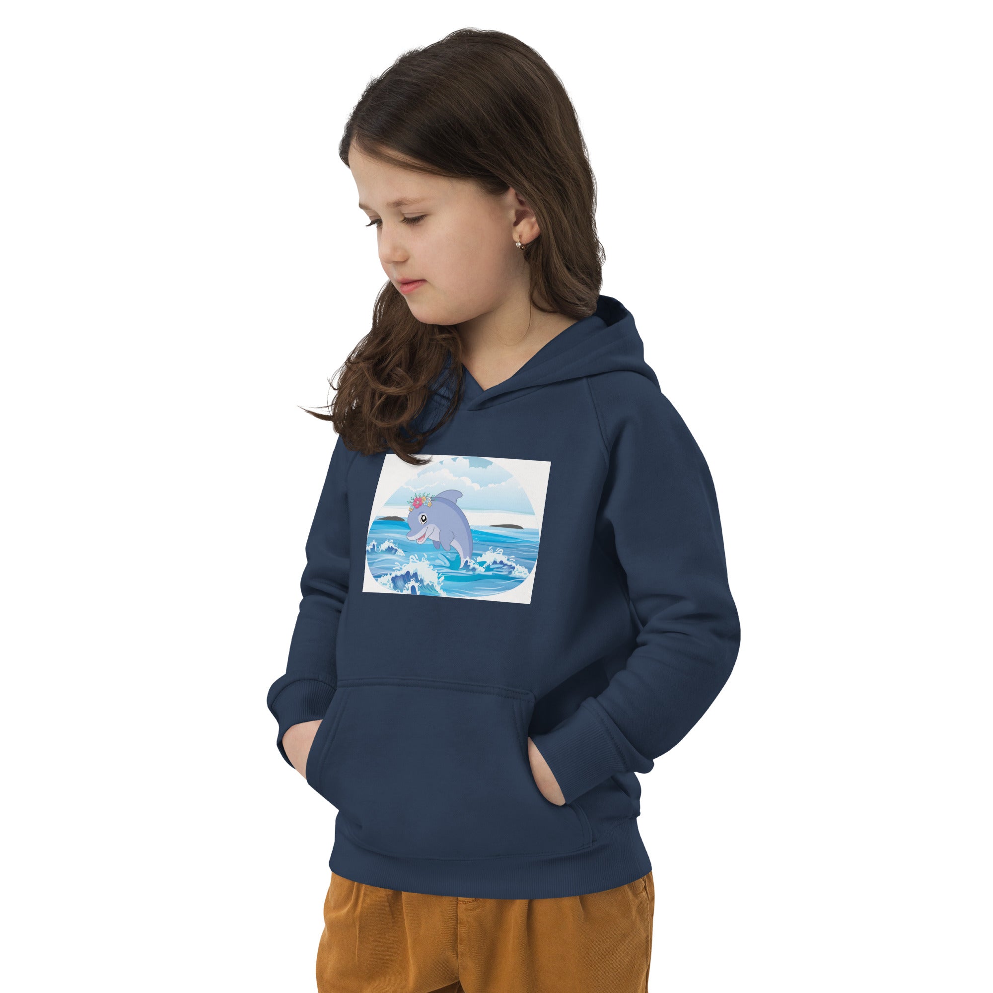 Cute Dolphin Wearing Wreath Flower Kids Eco Hoodie image 5