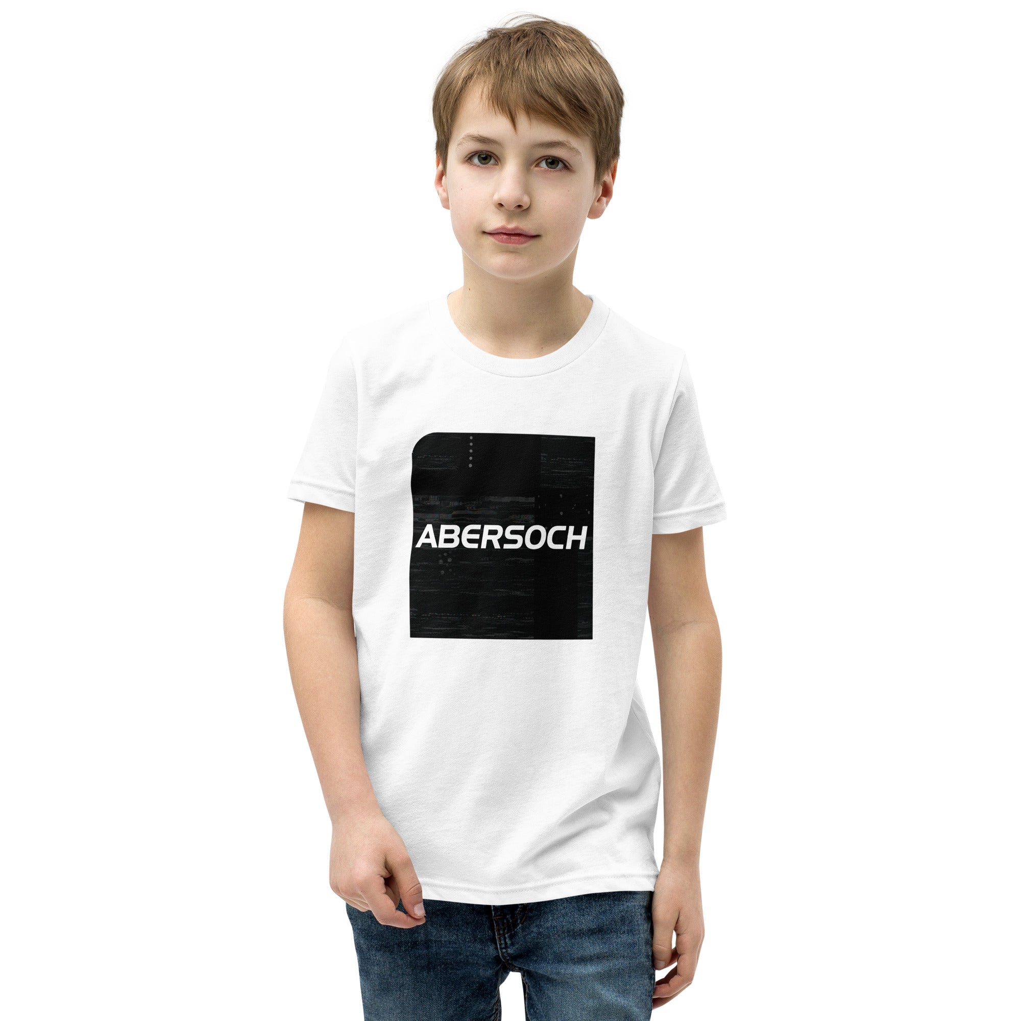 Abersoch Typography Black Square Boys Short Sleeve T-Shirt - White, S image