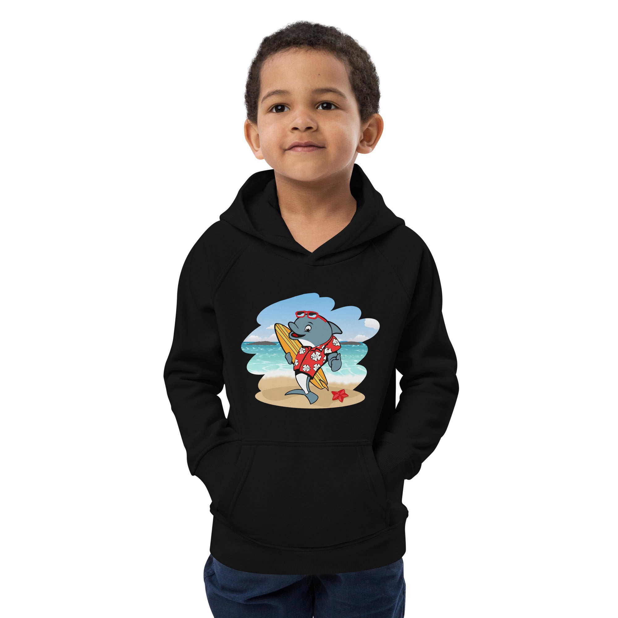 Cute Surfing Dolphin Kids Eco Hoodie image 4