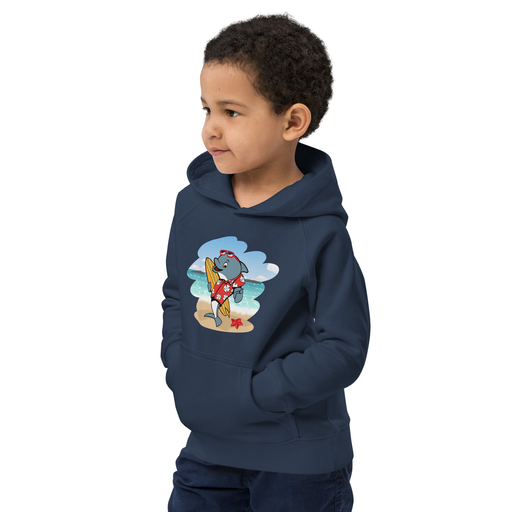 Cute Surfing Dolphin Kids Eco Hoodie image 6