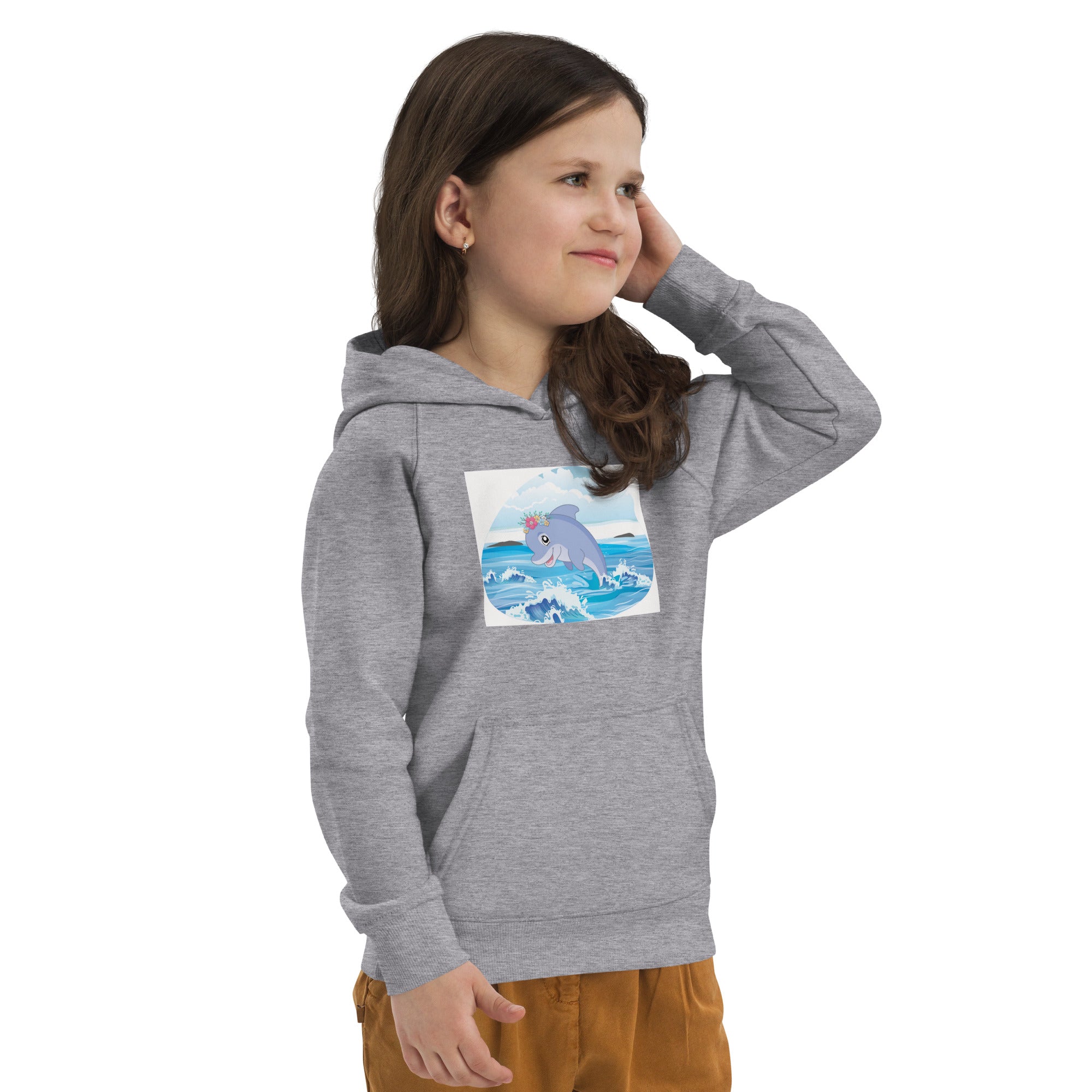 Cute Dolphin Wearing Wreath Flower Kids Eco Hoodie image 10