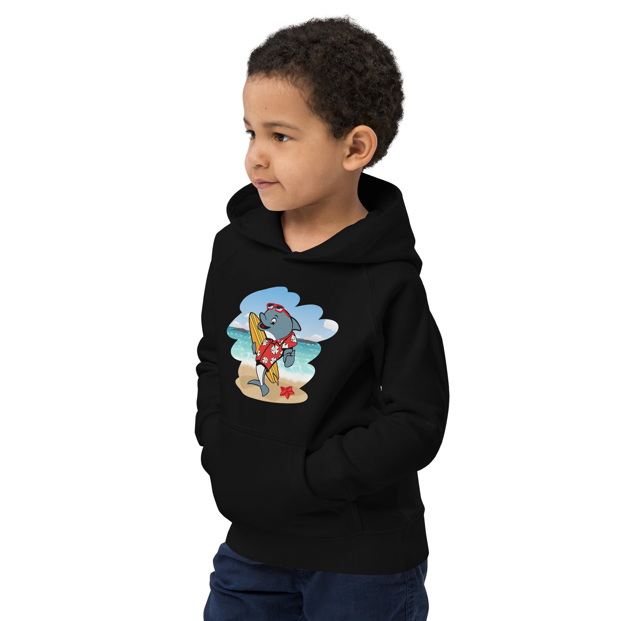 Cute Surfing Dolphin Kids Eco Hoodie image 3