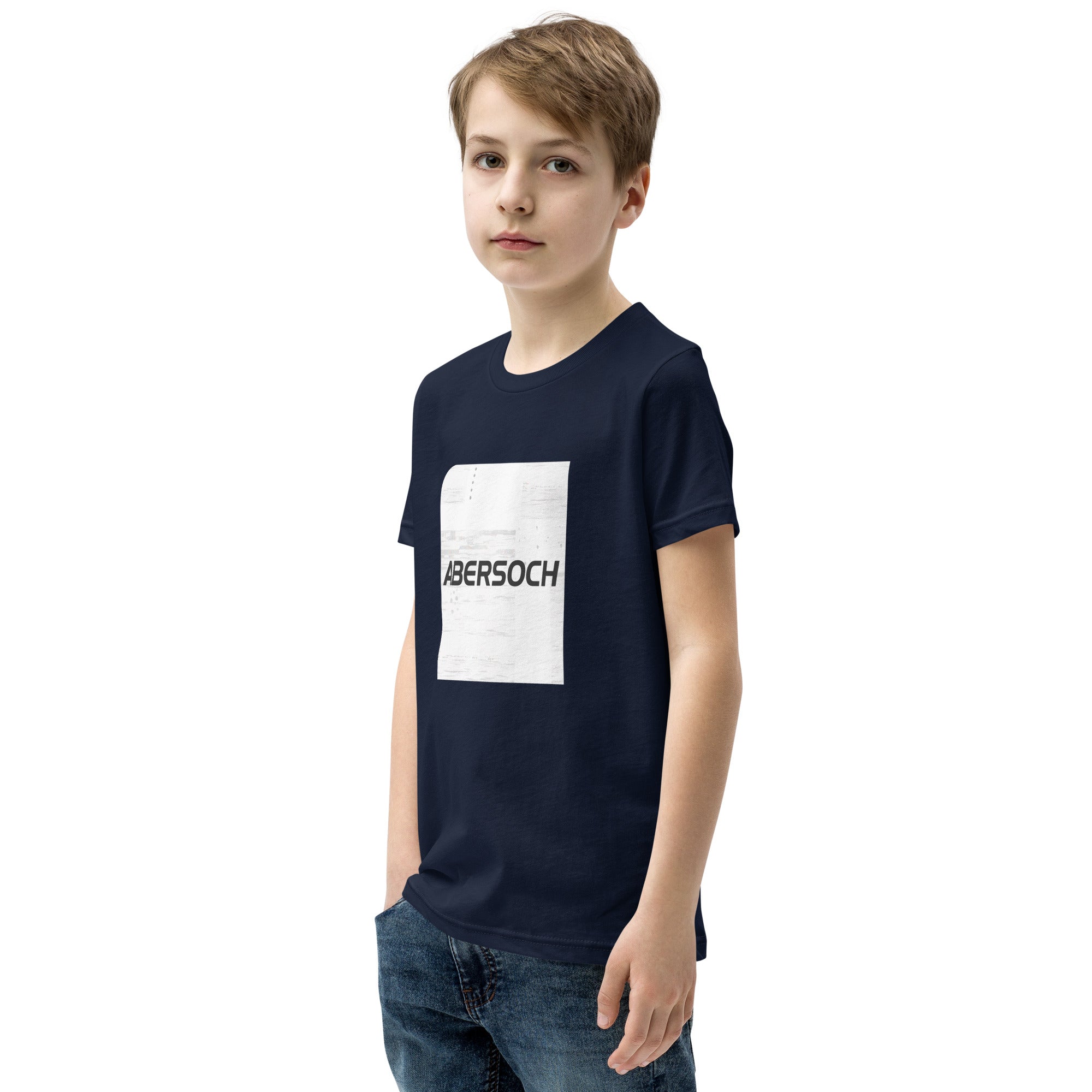 Abersoch Typography Distressed White Square Boys Short Sleeve T-Shirt image 0