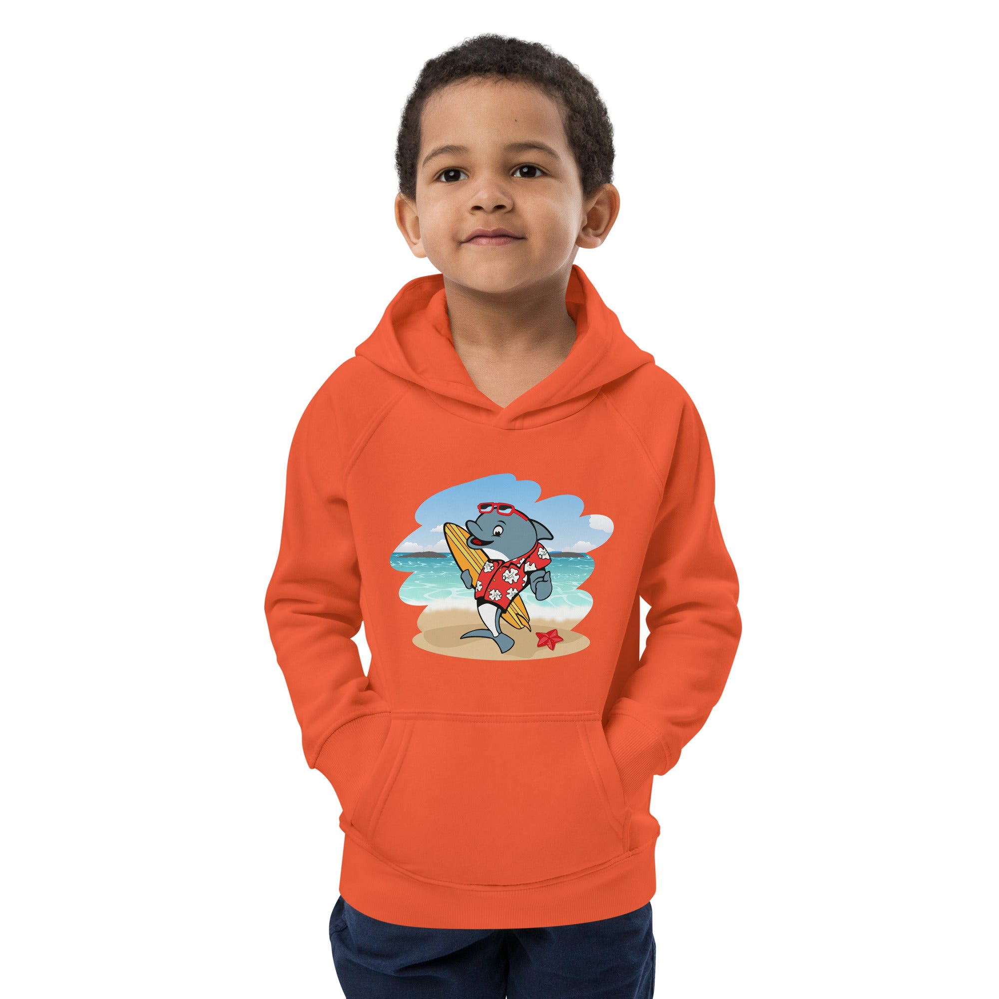 Cute Surfing Dolphin Kids Eco Hoodie image 11