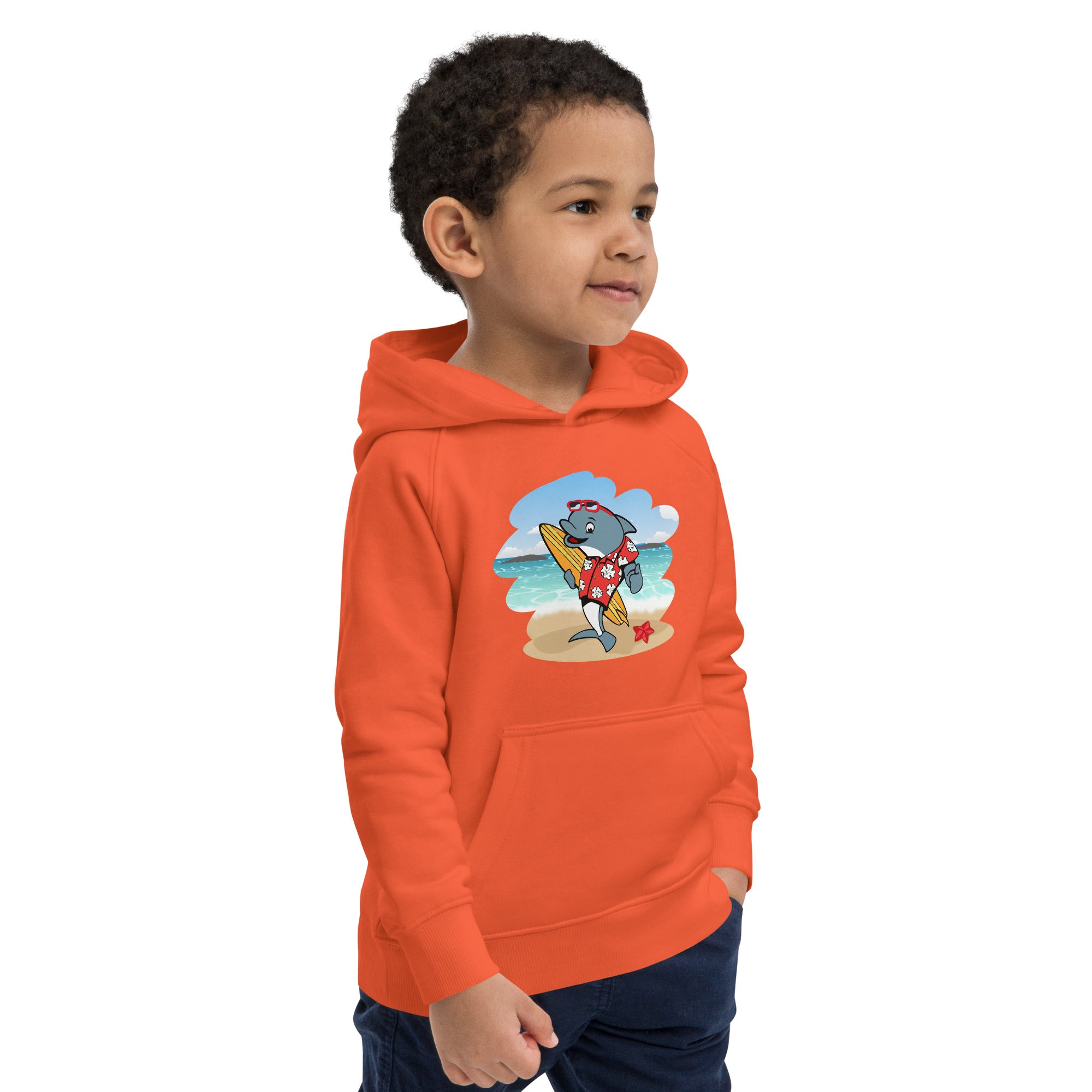 Cute Surfing Dolphin Kids Eco Hoodie image 9