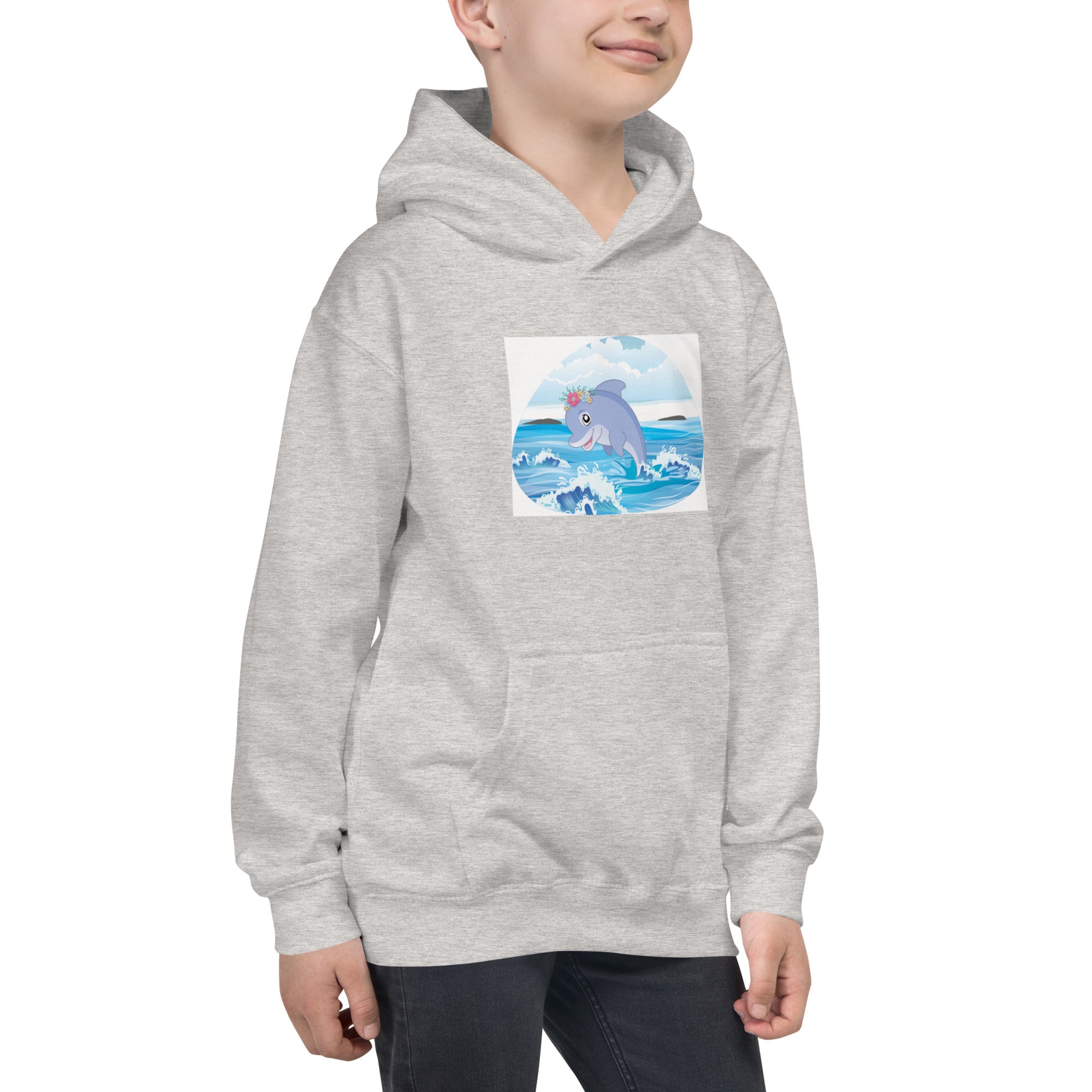 Cute Dolphin Wearing Wreath Flower Kids Hoodie image 7