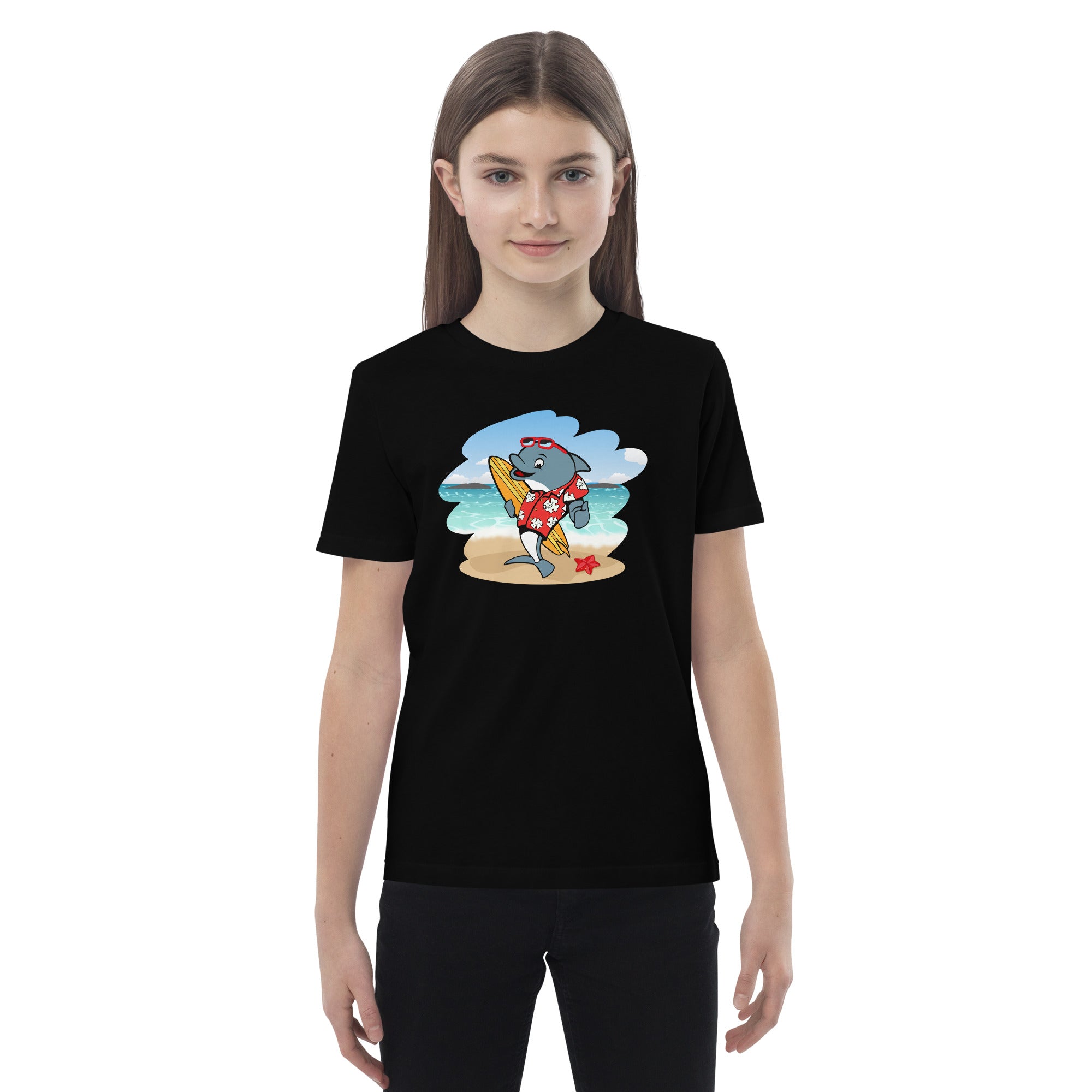 Cute Surfing Dolphin Organic Cotton Kids T-shirt image 1
