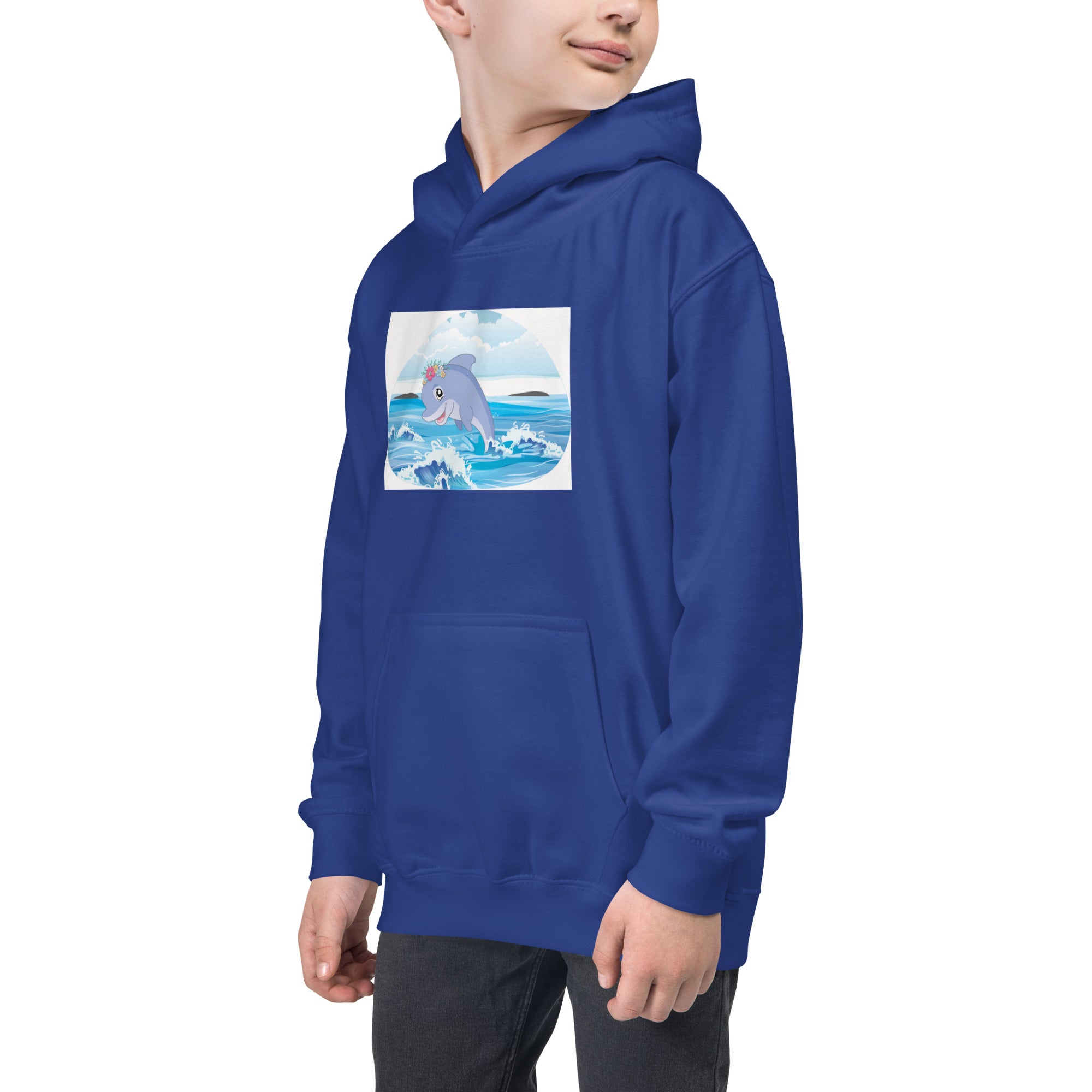 Cute Dolphin Wearing Wreath Flower Kids Hoodie image 5