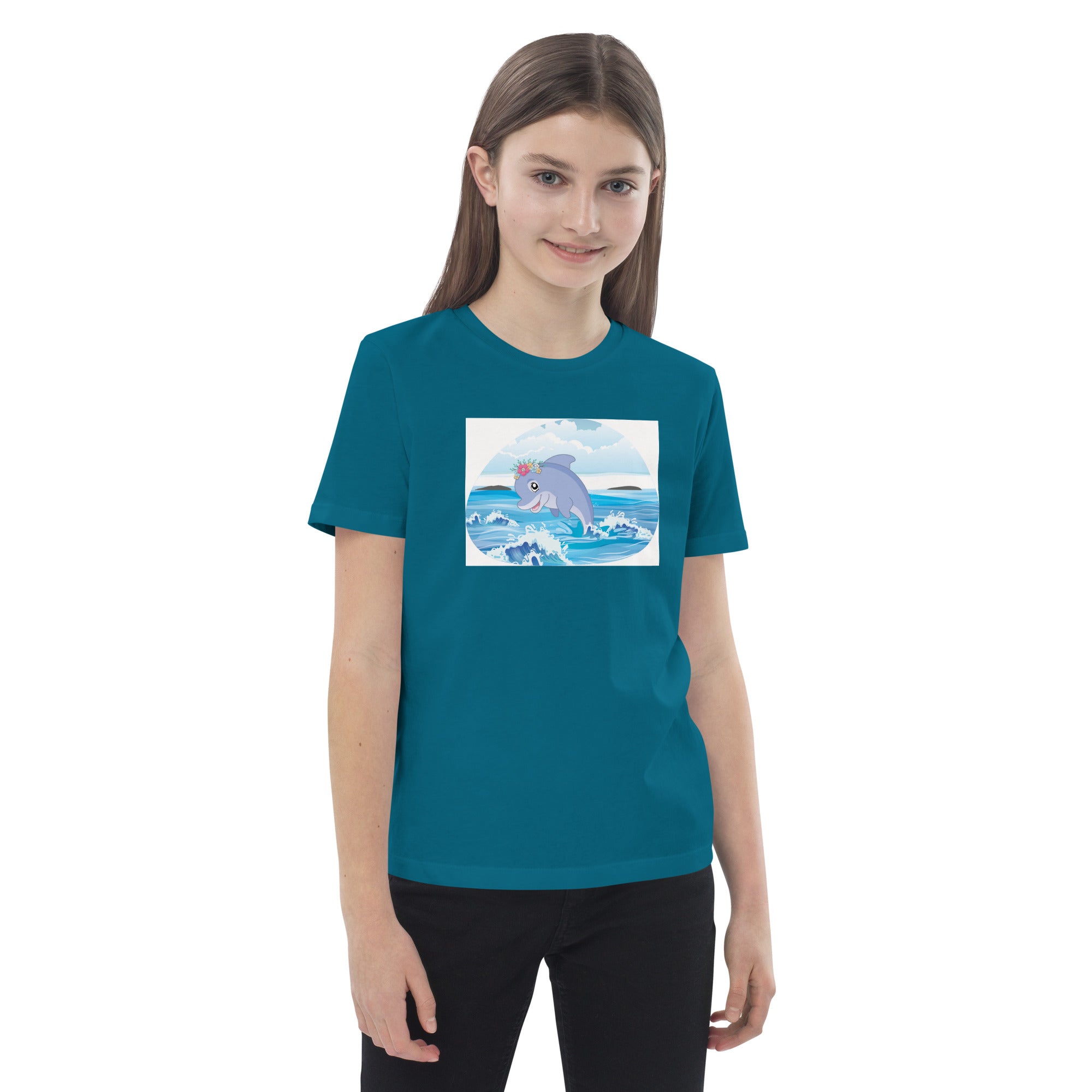 Cute Dolphin Wearing Wreath Flower Organic Cotton Kids T-shirt image 10