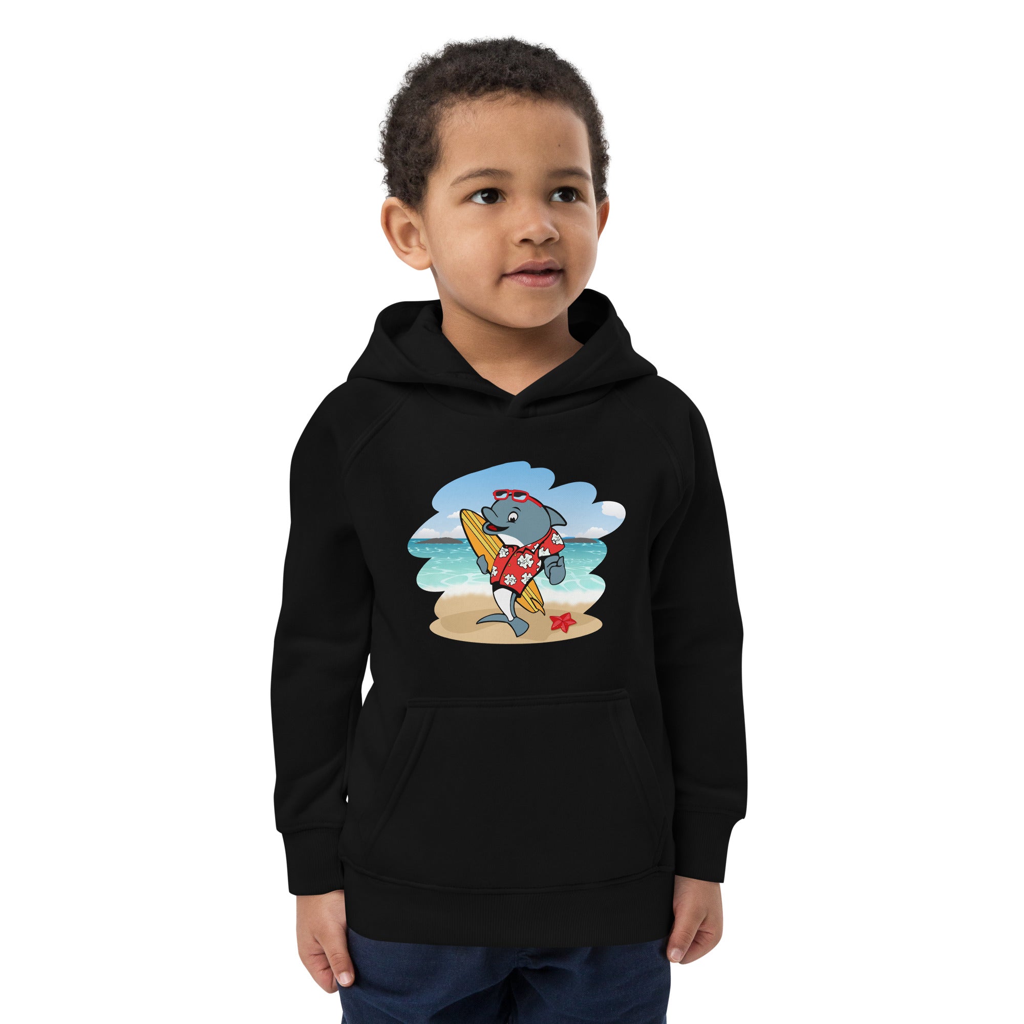 Cute Surfing Dolphin Kids Eco Hoodie image 1