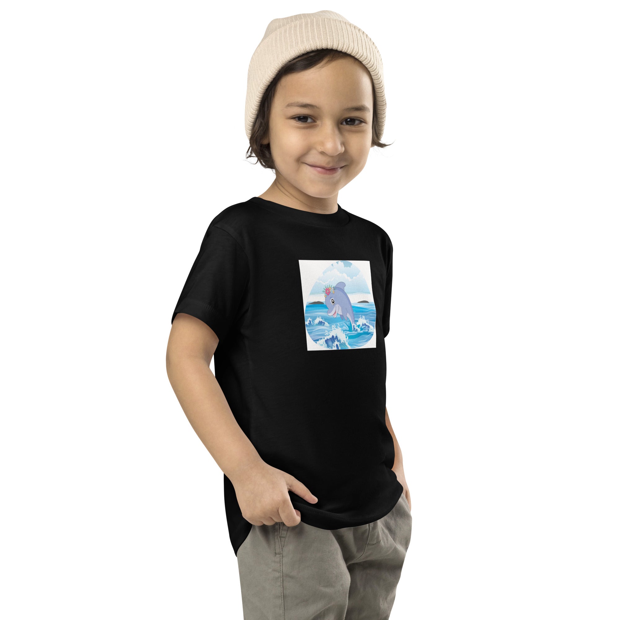 Cute Dolphin Wearing Wreath Flower Toddler Short Sleeve Tee image 2