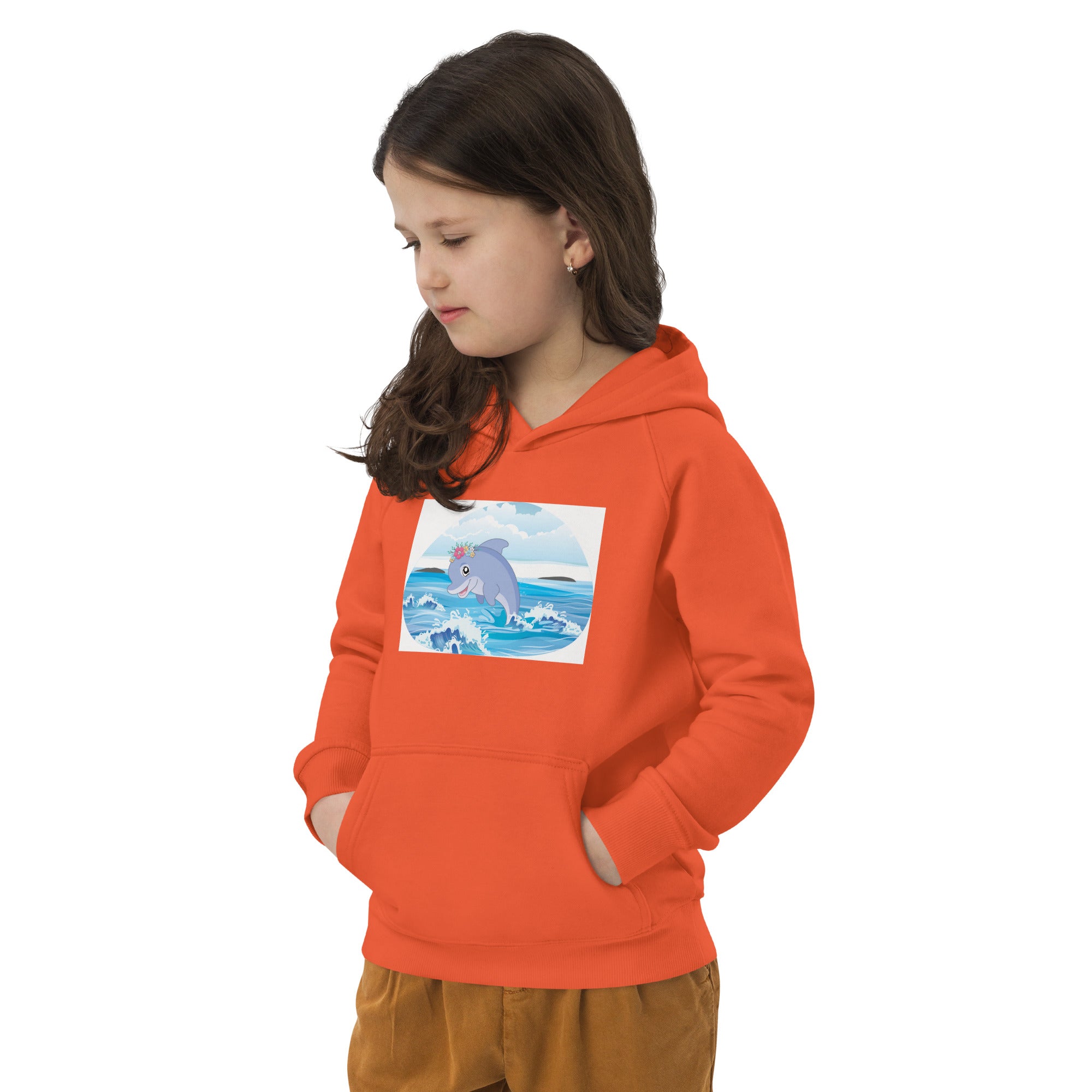 Cute Dolphin Wearing Wreath Flower Kids Eco Hoodie image 8