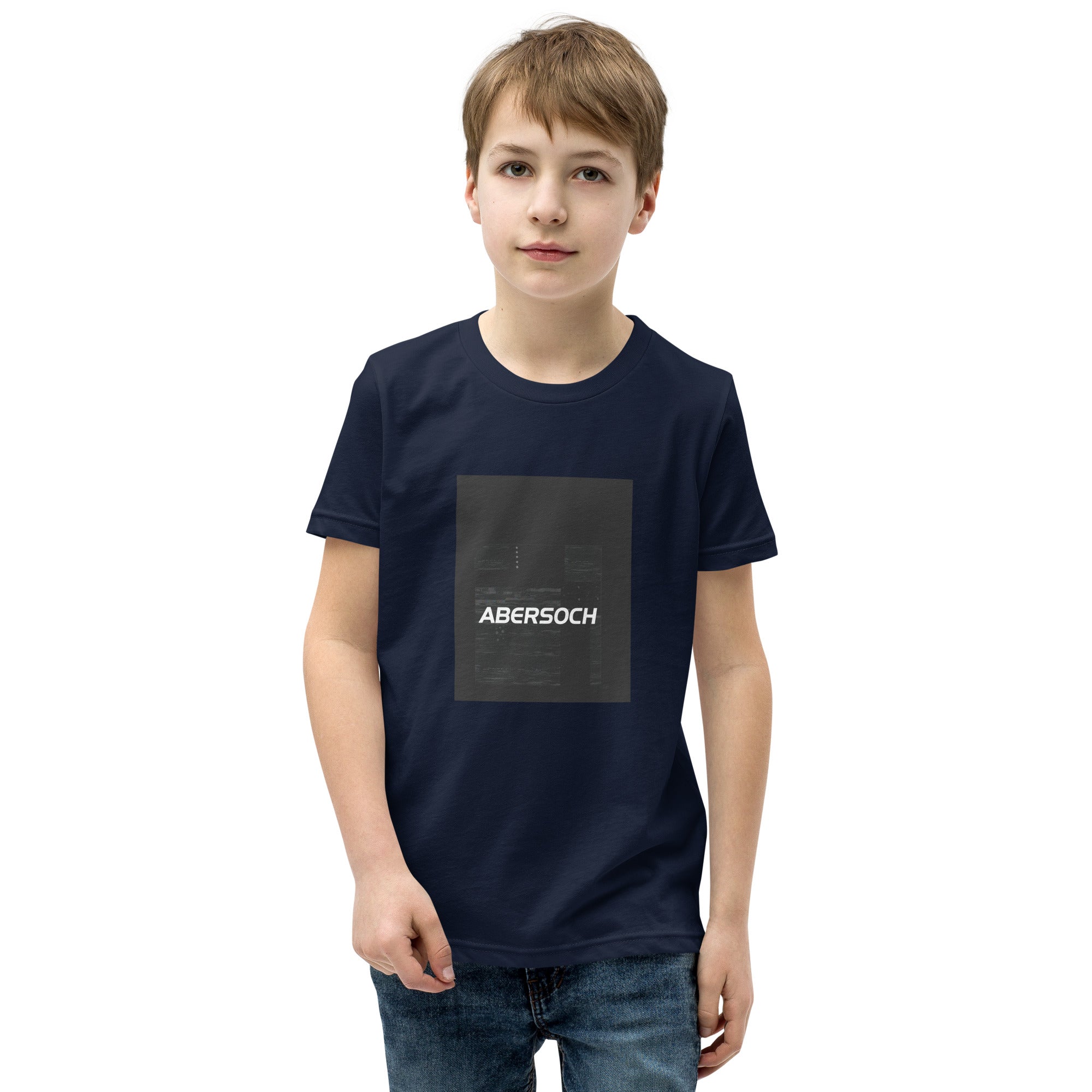 Abersoch Typography Distressed Black Boys Short Sleeve T-Shirt - Navy, S image