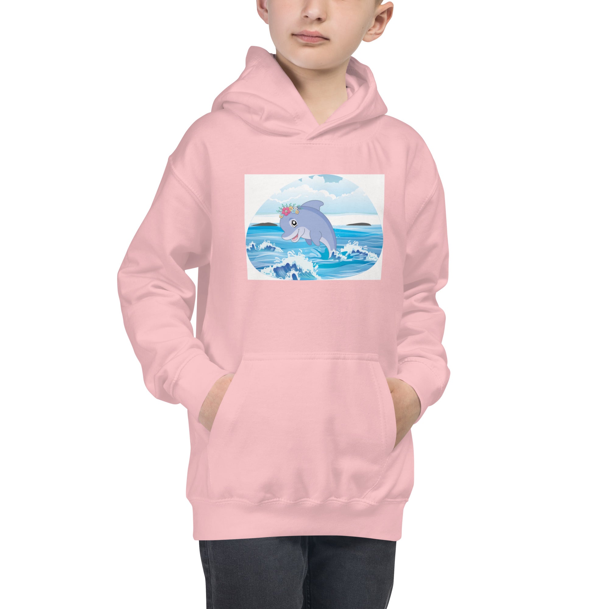 Cute Dolphin Wearing Wreath Flower Kids Hoodie image 9