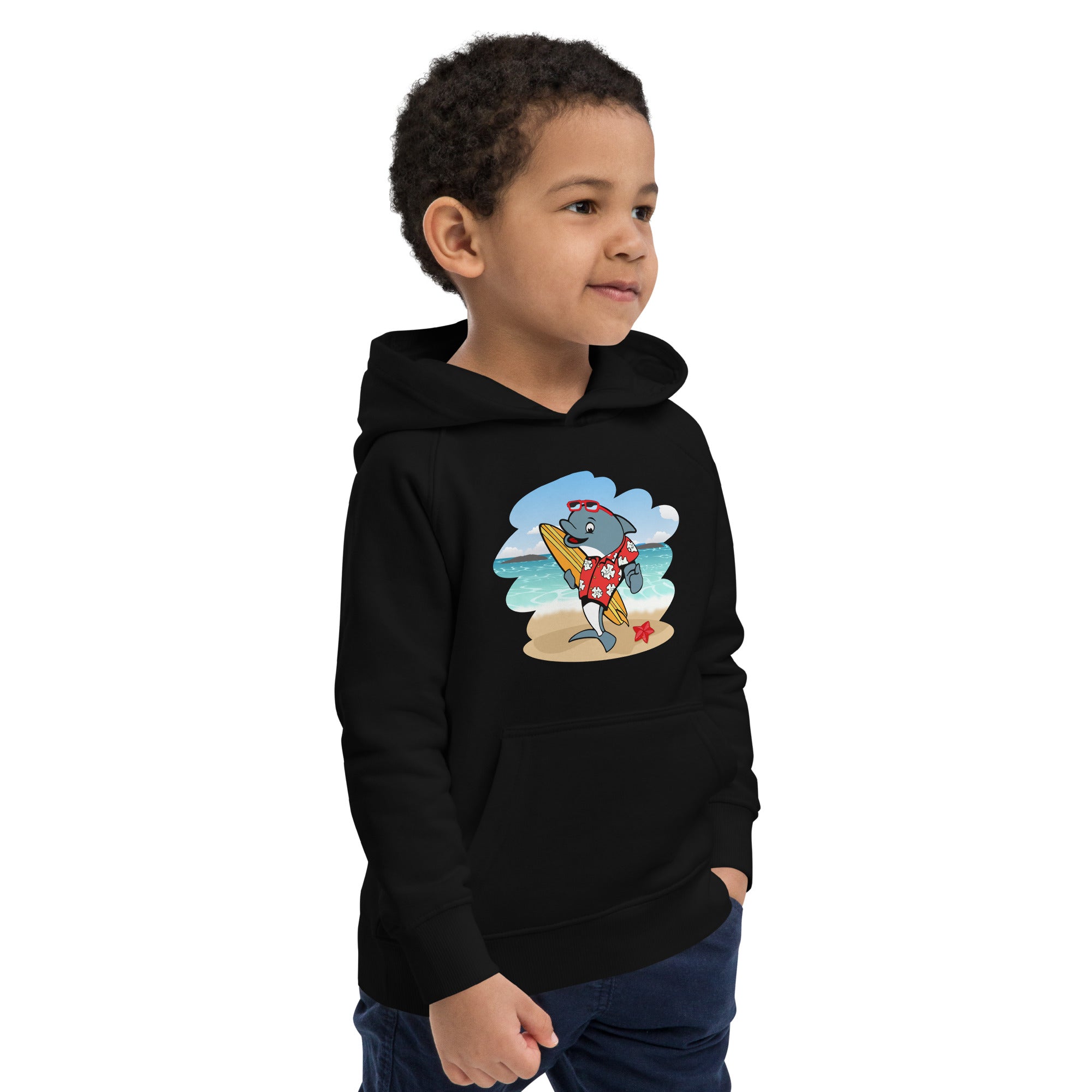 Cute Surfing Dolphin Kids Eco Hoodie image 2