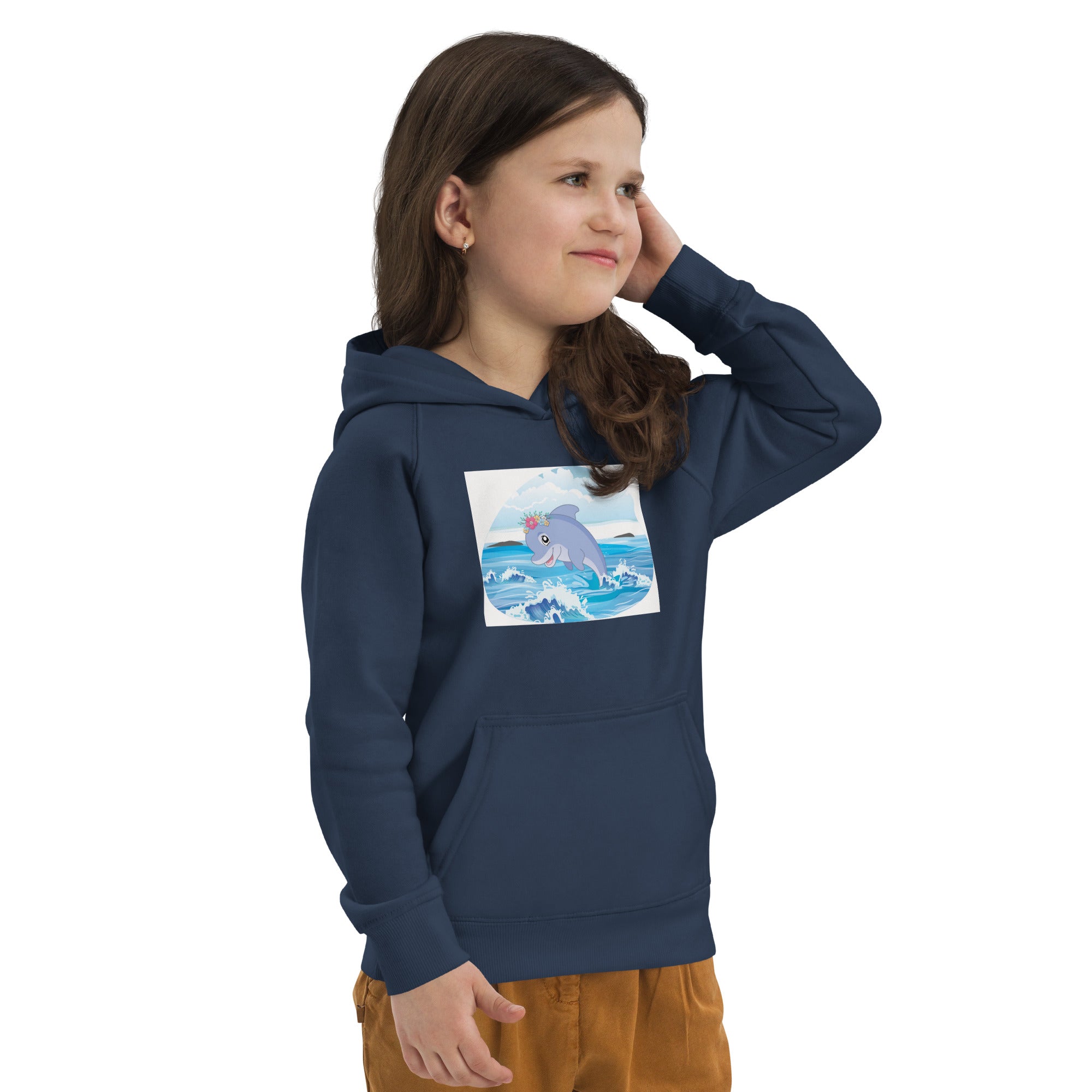 Cute Dolphin Wearing Wreath Flower Kids Eco Hoodie image 0
