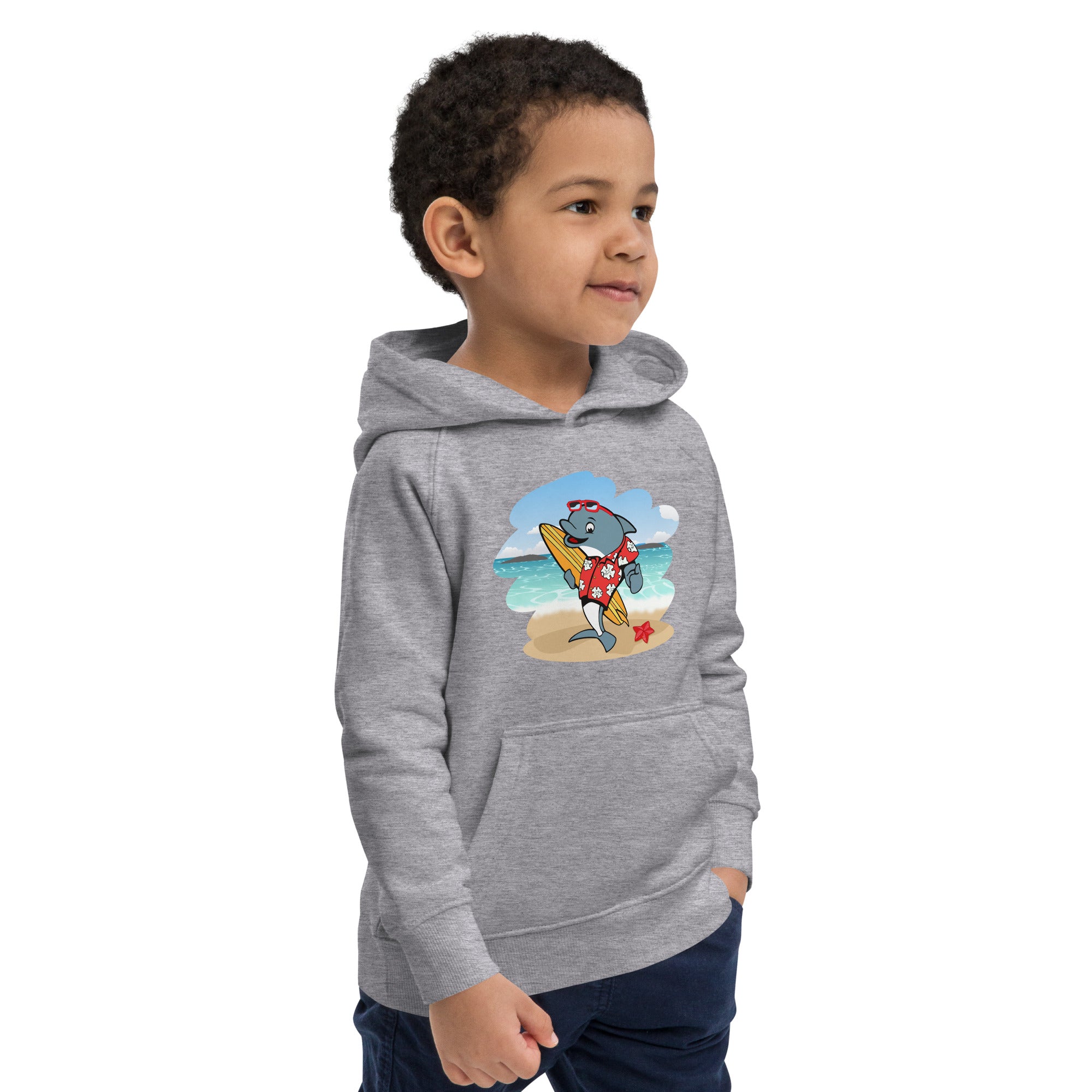 Cute Surfing Dolphin Kids Eco Hoodie image 13