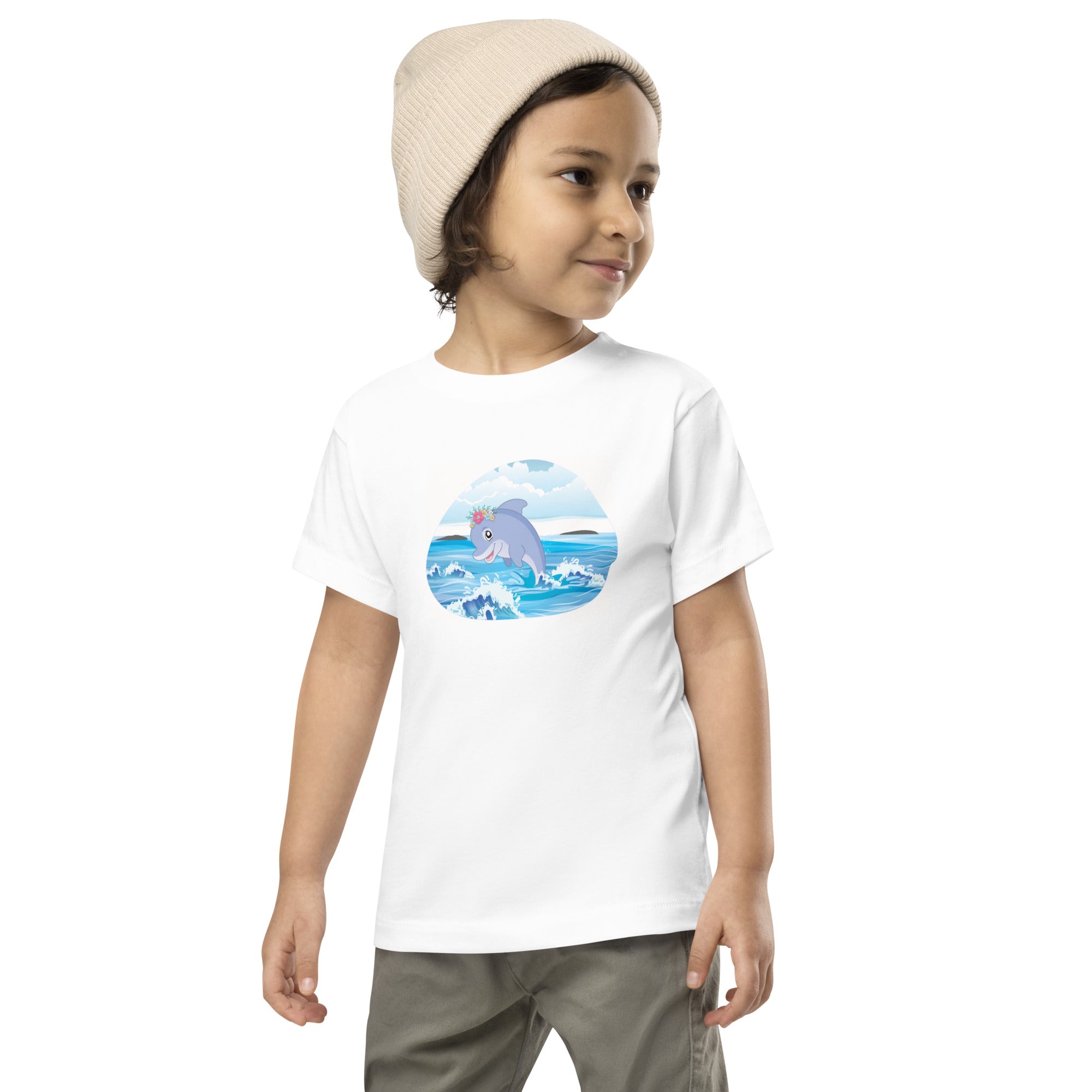 Cute Dolphin Wearing Wreath Flower Toddler Short Sleeve Tee image 4