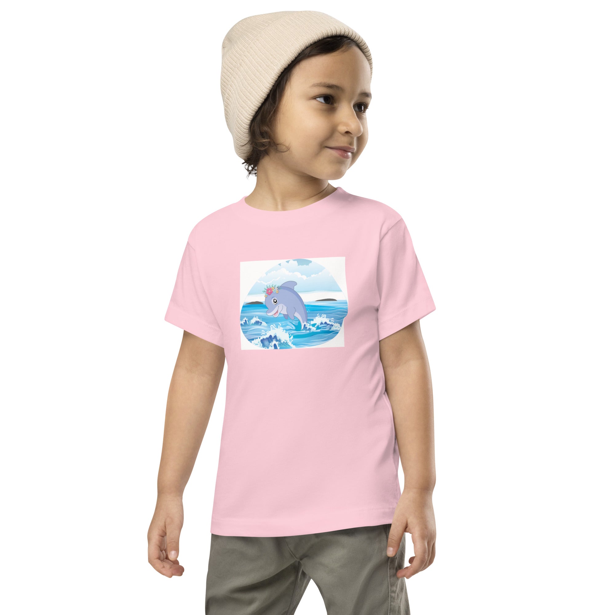 Cute Dolphin Wearing Wreath Flower Toddler Short Sleeve Tee image 3