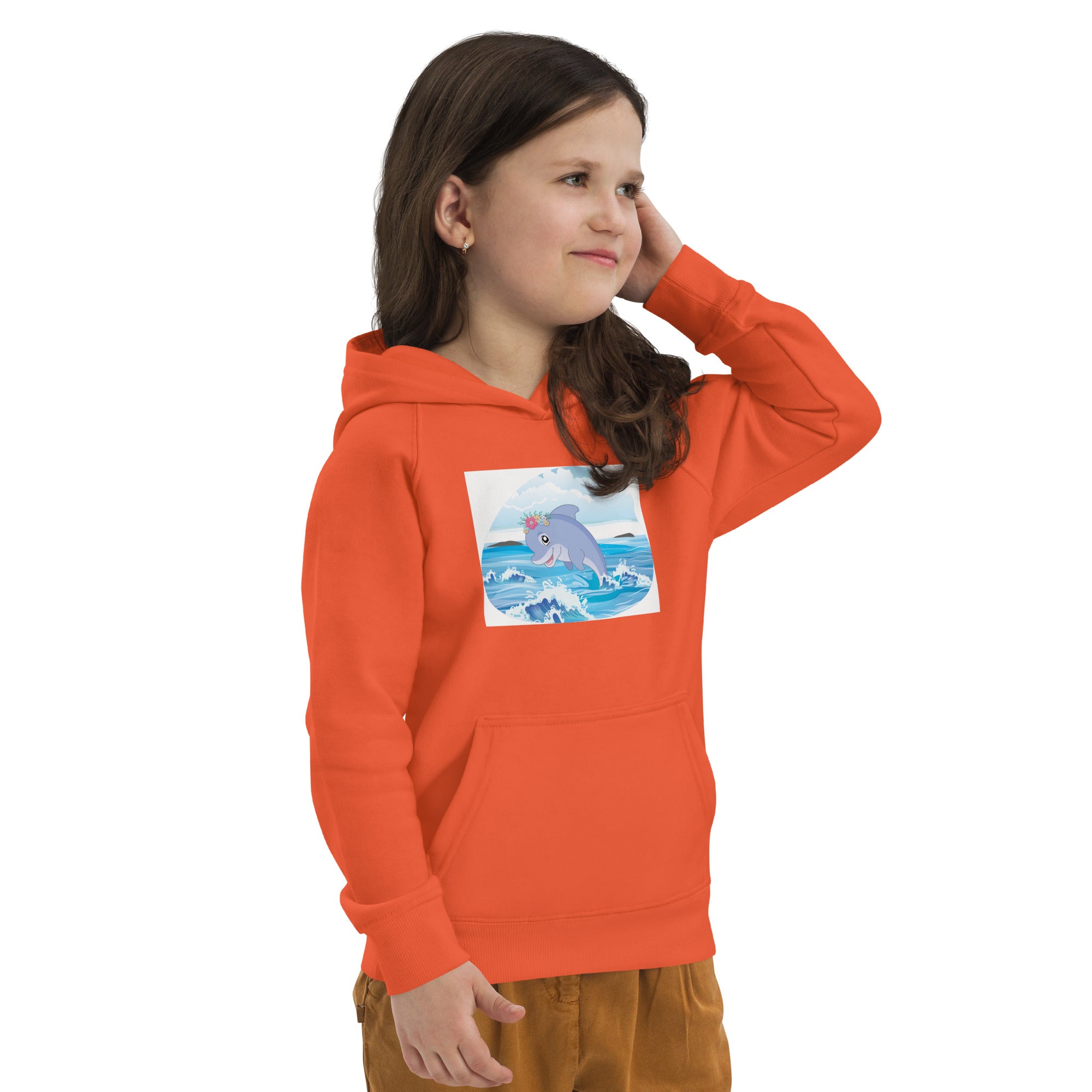 Cute Dolphin Wearing Wreath Flower Kids Eco Hoodie image 7