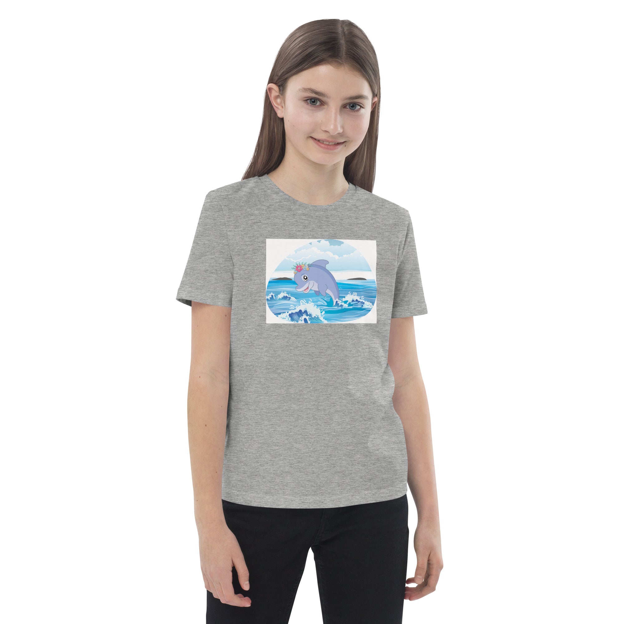 Cute Dolphin Wearing Wreath Flower Organic Cotton Kids T-shirt image 14