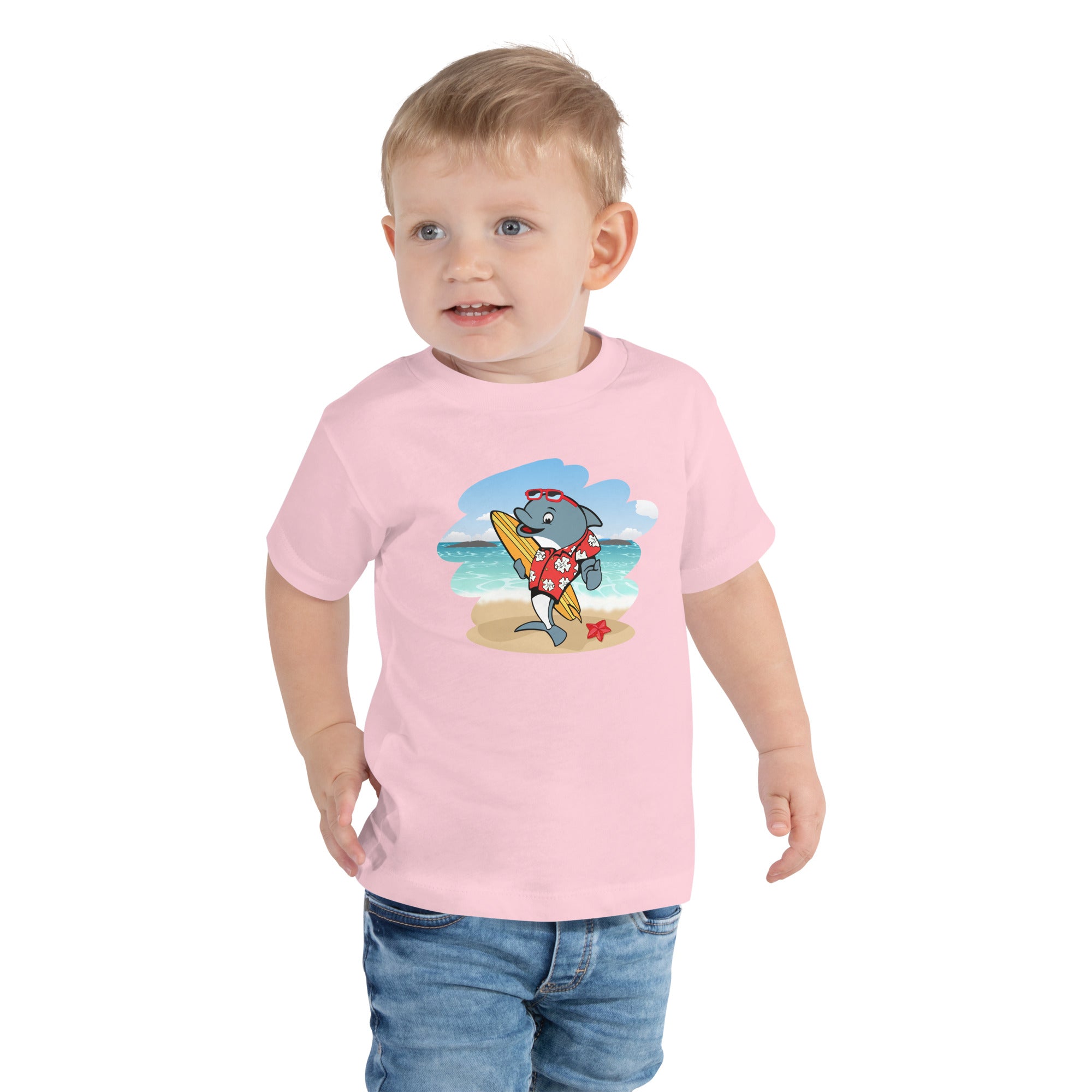 Cute Surfing Dolphin Toddler Short Sleeve Tee image 1